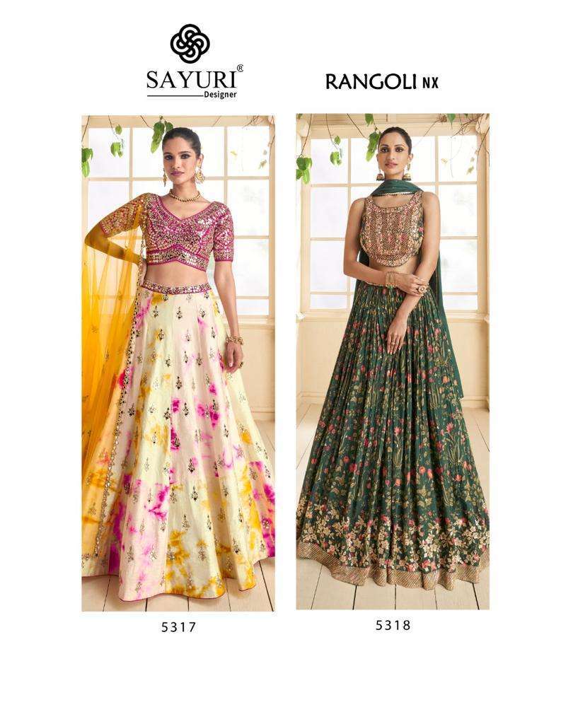 RANGOLI NX BY SAYURI GEORGETTE PREMIUM SILK HEAVY WORK READYMADE LEHENGAS