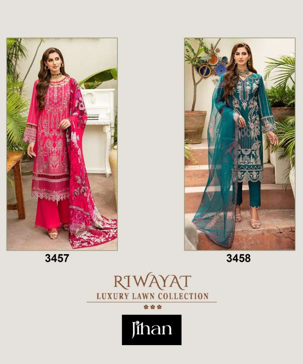 RIWAYAT 3457 & 3458 HITS BY JIHAN RAYON EMBROIDERY WORK PAKISTANI DRESSES