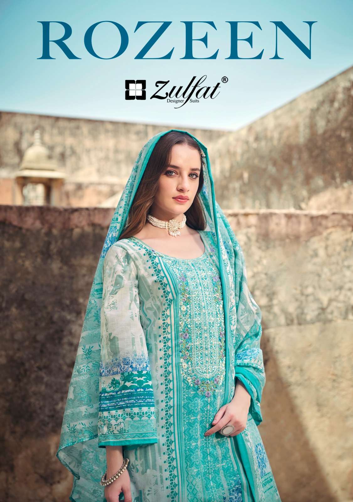 ROZEEN BY ZULFAT 552-001 TO 552-008 SERIES COTTON PRINT EMBROIDERY WORK DRESSES