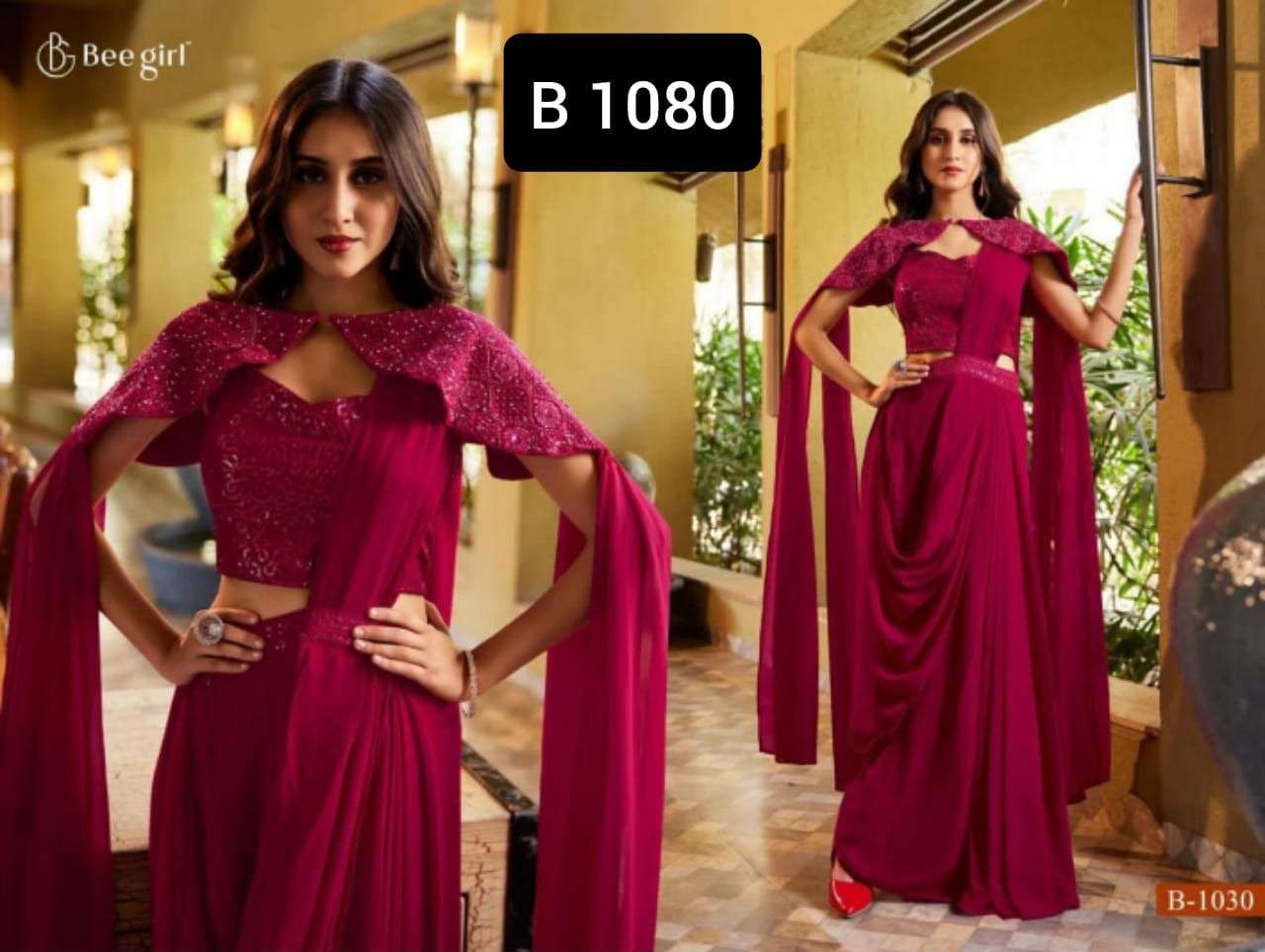 SANAYA VOL-1 BY BEE GIRL 1073 TO 1080 SERIES DESIGNER HEAVY WORK READYMADE CROP-TOP SAREES