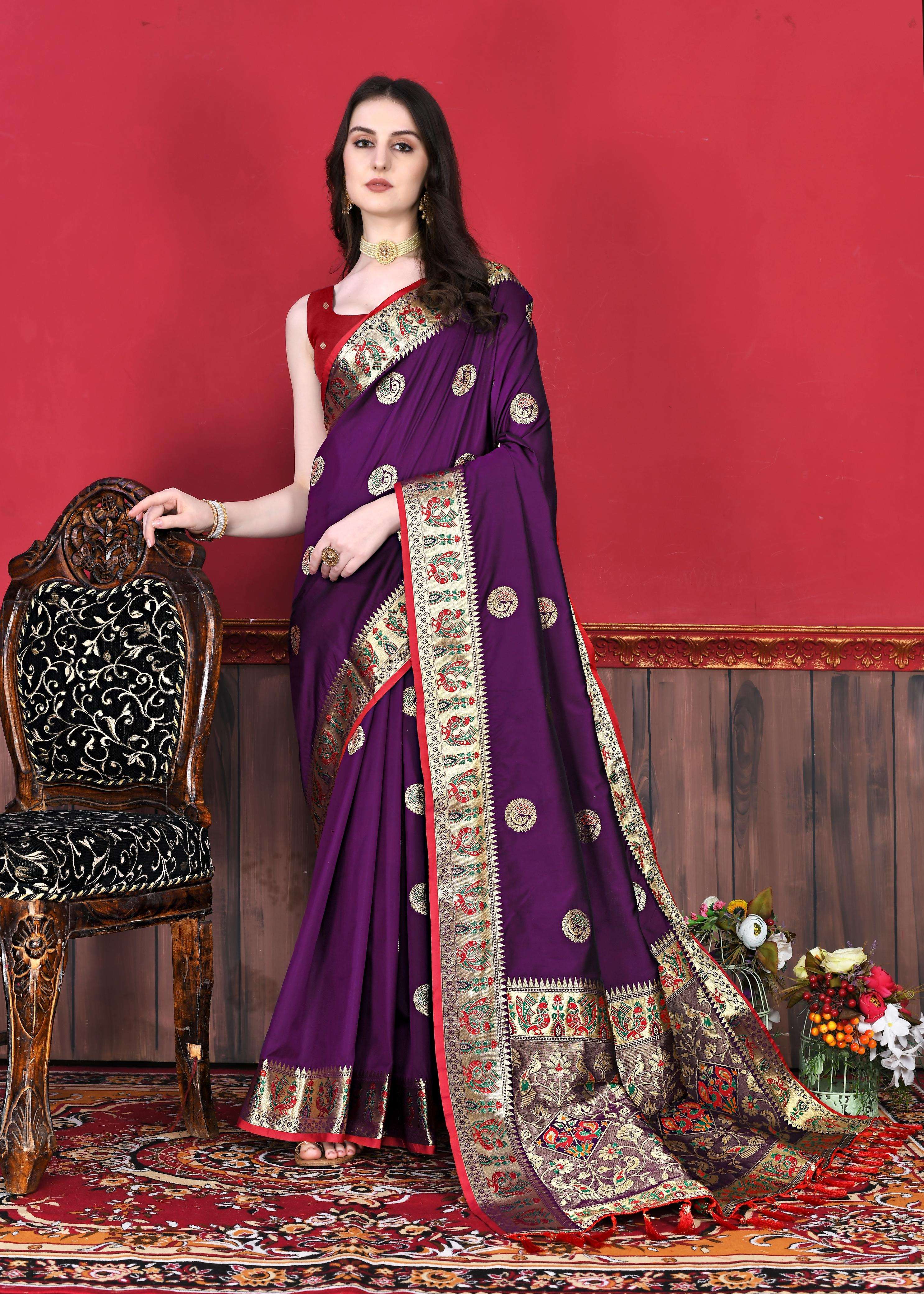 SANJIVANI BY AQSAWHOLESALE SOFT PAITHANI SILK GOLD ZARI SAREE