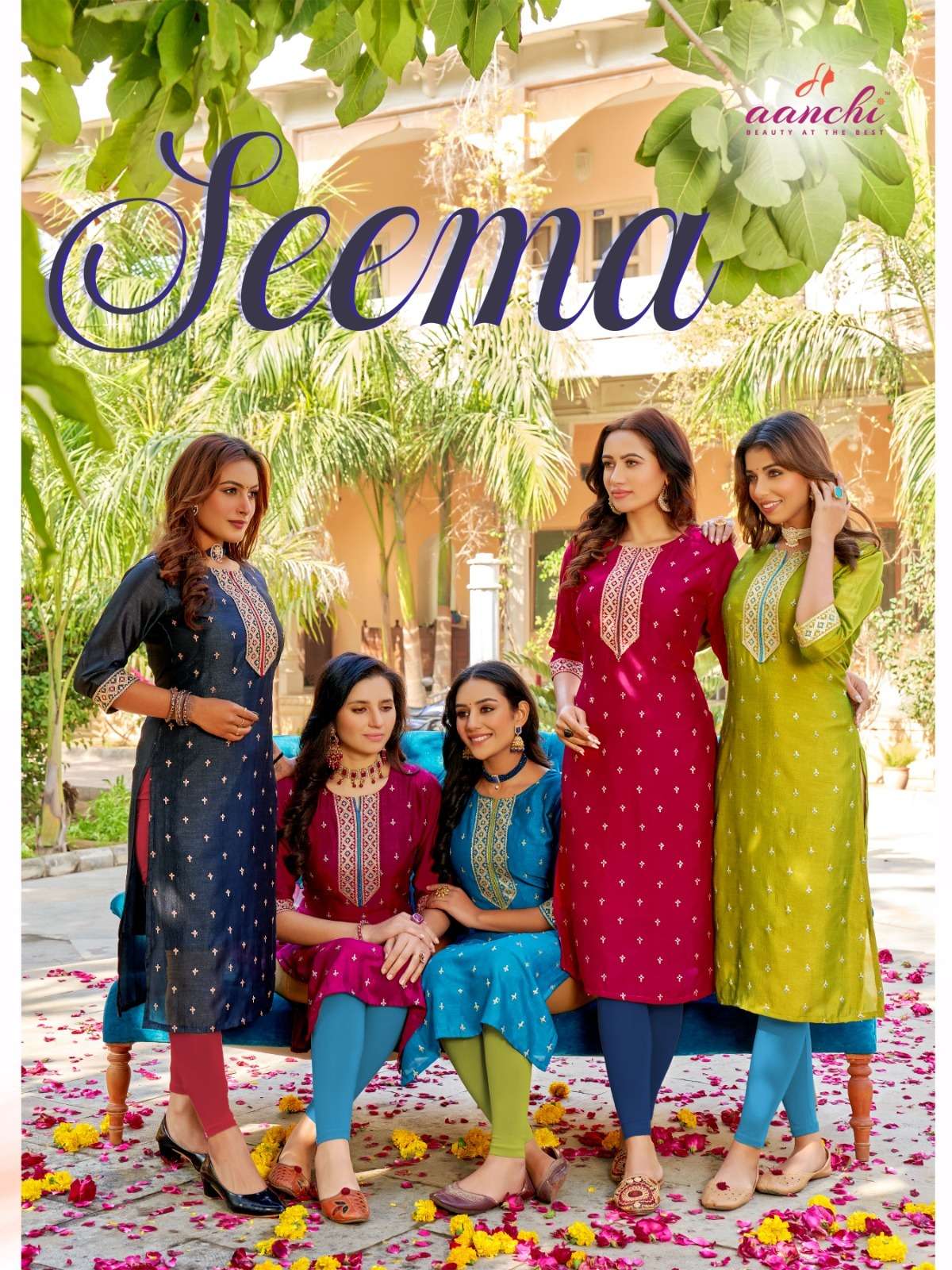 SEEMA BY AANCHI 1001 TO 1006 SERIES VICHITRA SILK EMBROIDERY WORK KURTIS