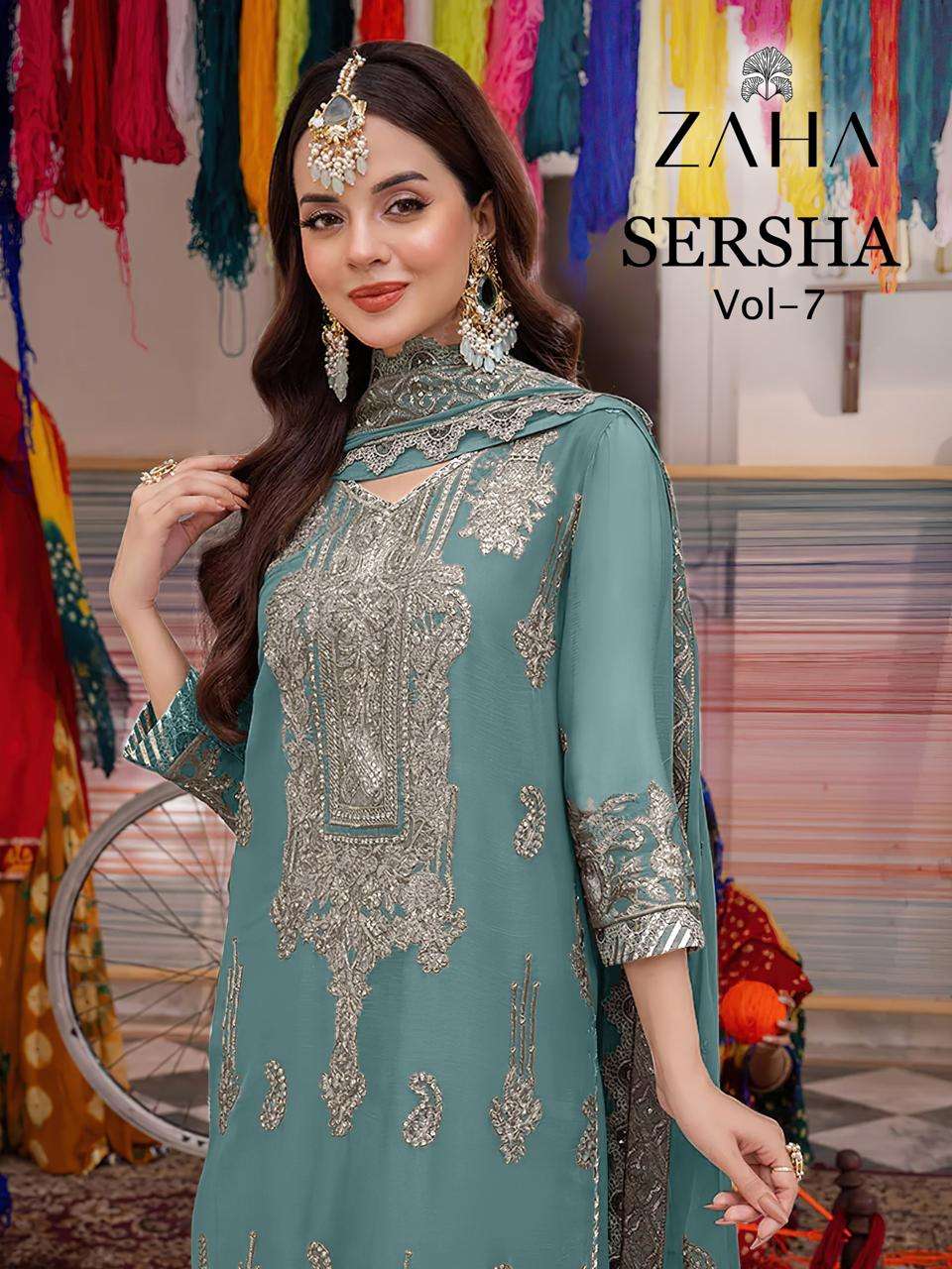 SERSHA VOL-7 BY ZAHA 10290-A TO 10290-C SERIES GEORGETTE HEAVY WORK PAKISTANI DRESSES