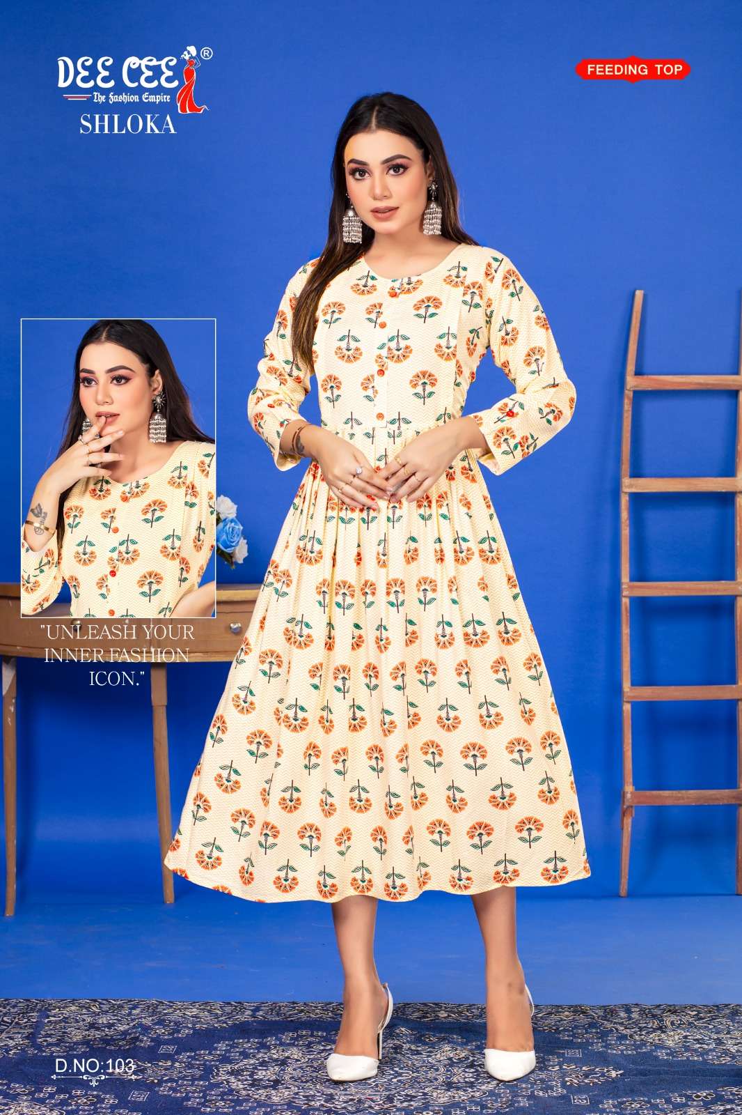 SHLOKA BY DEE CEE 101 TO 106 SERIES RAYON PRINT WORK KURTIS