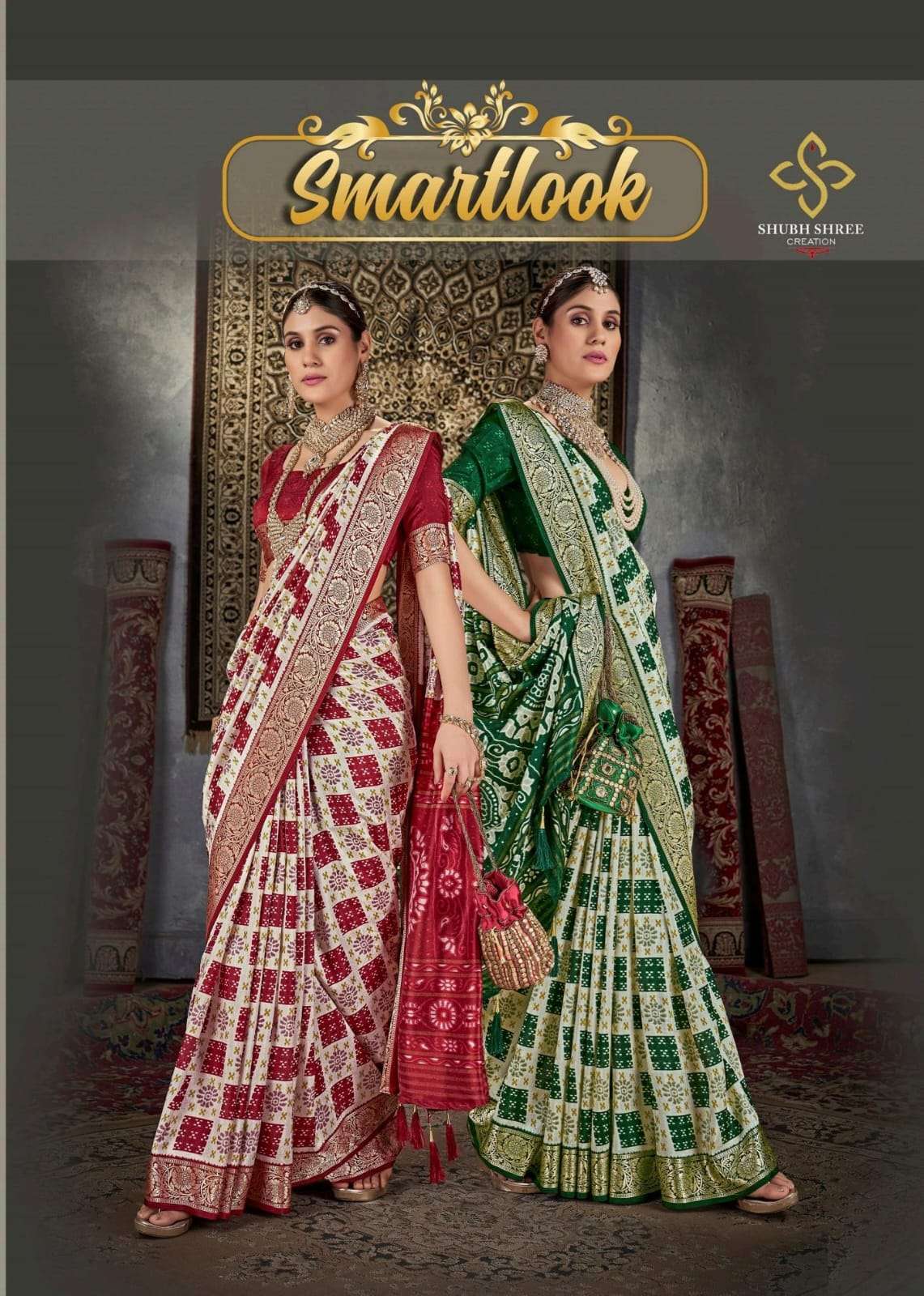 SMARTLOOK BY SHUBH SHREE CREATION 1001 TO 1008 SERIES VELVET SILK PRINT SAREES