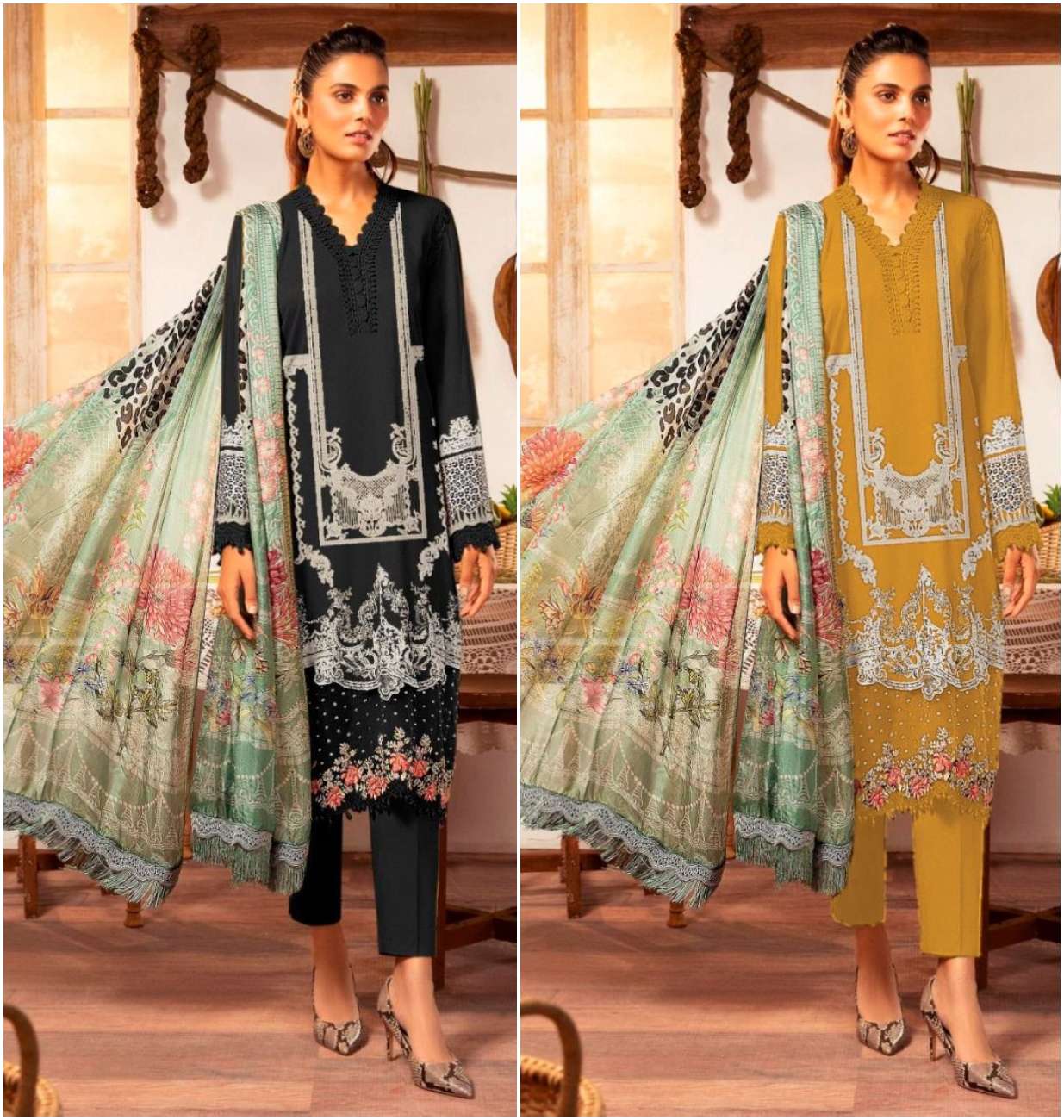 TAJ 526 AND 527 HITS BY TAJ CREATION PURE COTTON PRINT WORK PAKISTANI DRESSES