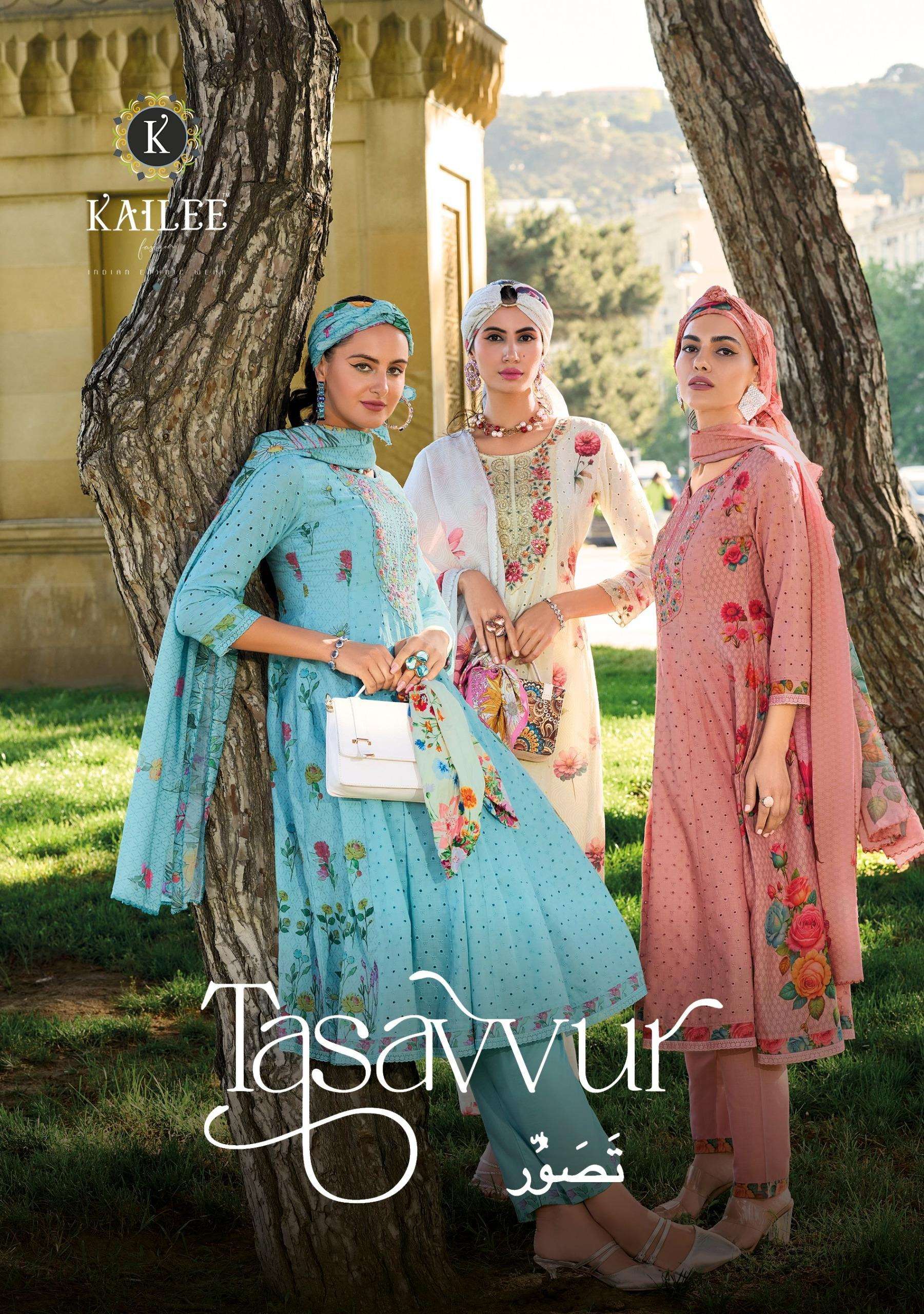 TASAVVUR BY KAILEE FASHION 42711 TO 42715 SERIES PURE COTTON SCHIFFLI WORK READYMADE DRESSES