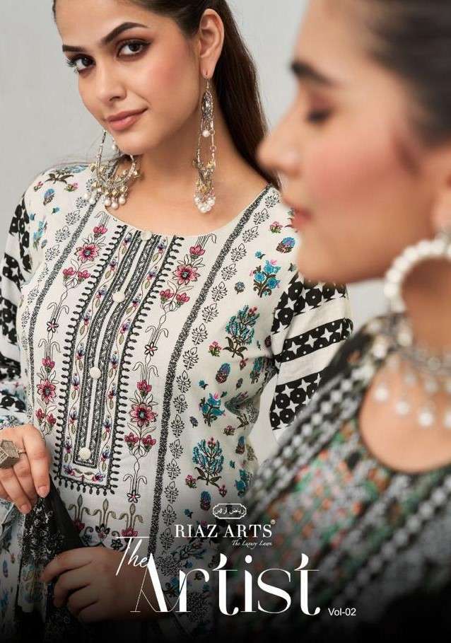 THE ARTIST VOL-2 BY RIAZ ARTS 3601 TO 3608 SERIES KARACHI LAWN EMBROIDERY WORK DRESSES