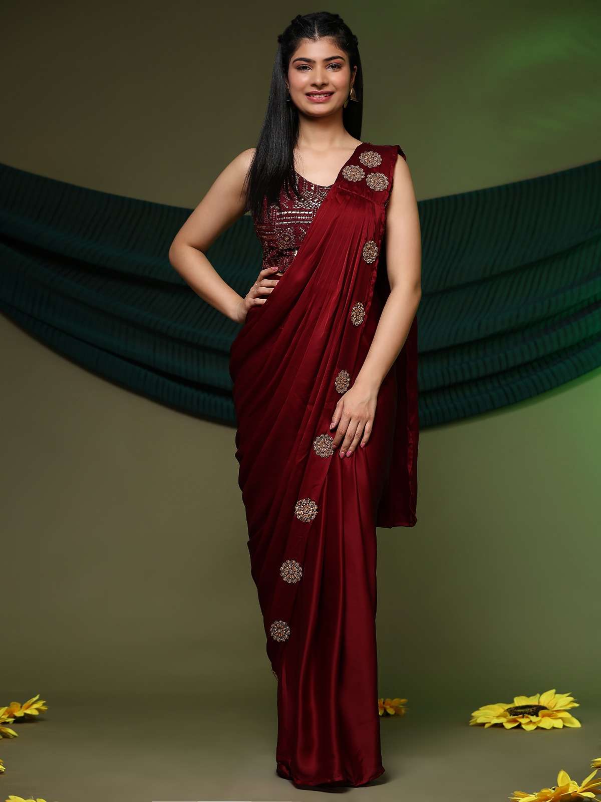 A273 NX BY AMOHA PURE SATIN SEQUENCE EMBROIDERY WORK READYMADE SAREES