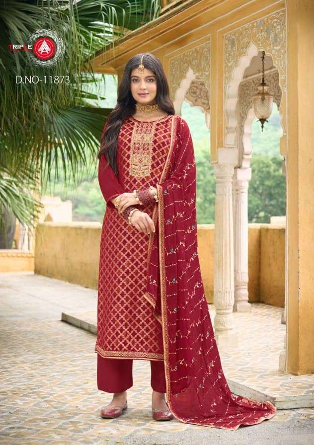 AABHA BY TRIPLE A 11871 TO 11876 SERIES VISCOSE MUSLIN JACQUARD WORK DRESSES