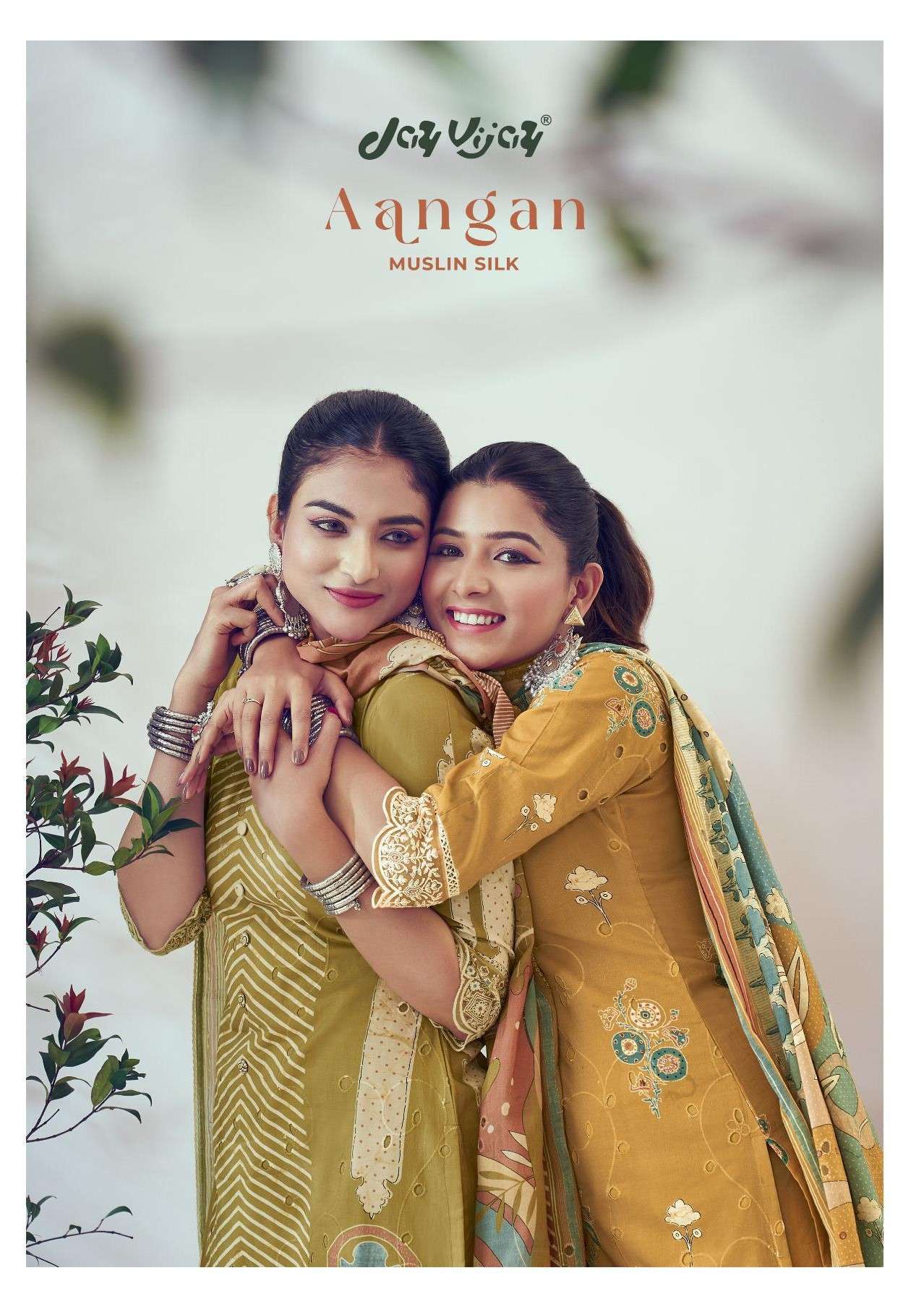 AANGAN BY JAY VIJAY 8881 TO 8887 SERIES MUSLIN SILK PRINT EMBROIDERY WORK DRESSES