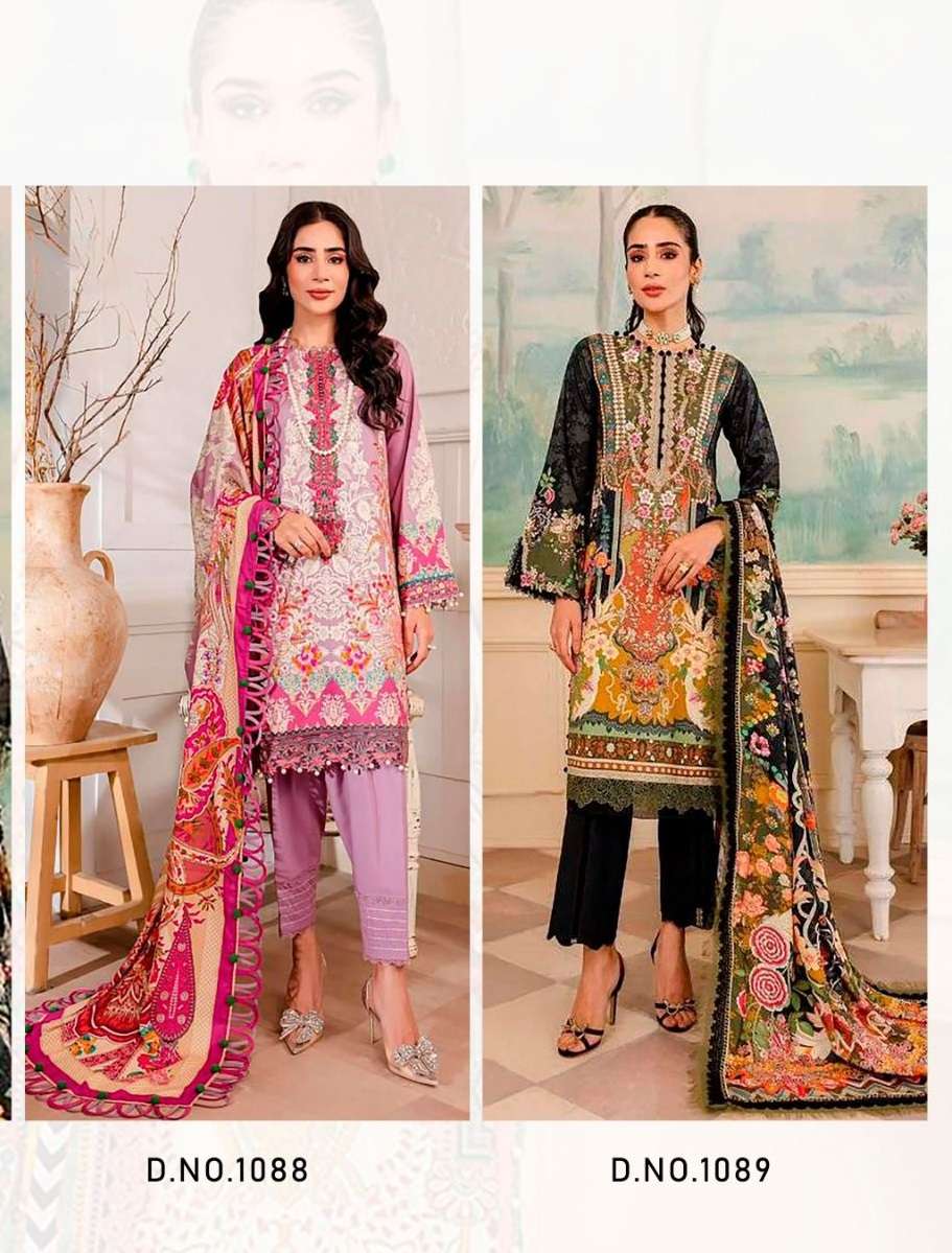 AASHA 1088 AND 1089 HITS BY AASHA DESIGNER PURE COTTON PRINT WORK PAKISTANI DRESSES