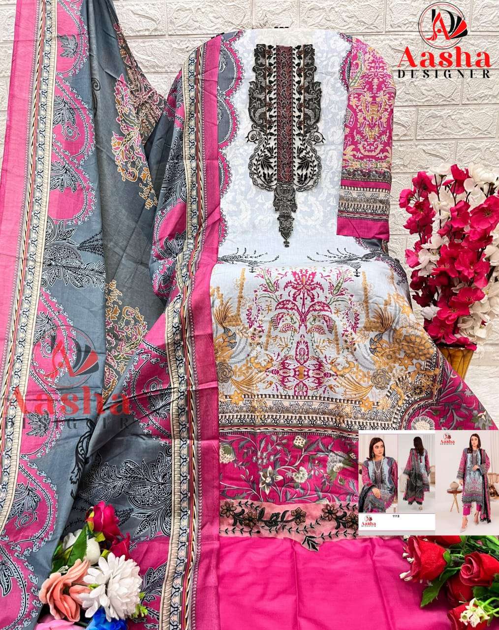 AASHA 1113 HIT DESIGN BY AASHA DESIGNER PURE COTTON PRINT WORK PAKISTANI DRESS