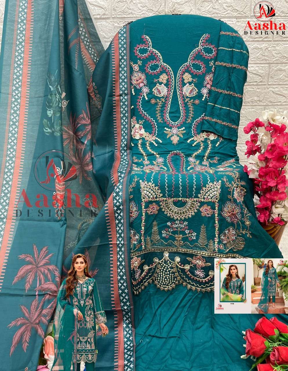 AASHA 1118 HIT DESIGN BY AASHA DESIGNER RAYON EMBROIDERY WORK PAKISTANI DRESS