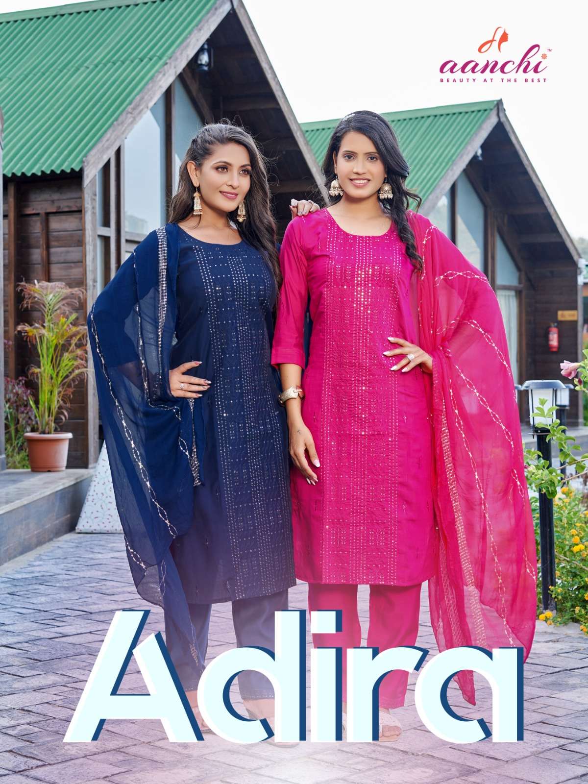 ADIRA BY AANCHI 1001 TO 1004 SERIES ROMAN SILK EMBROIDERY WORK READYMADE DRESSES