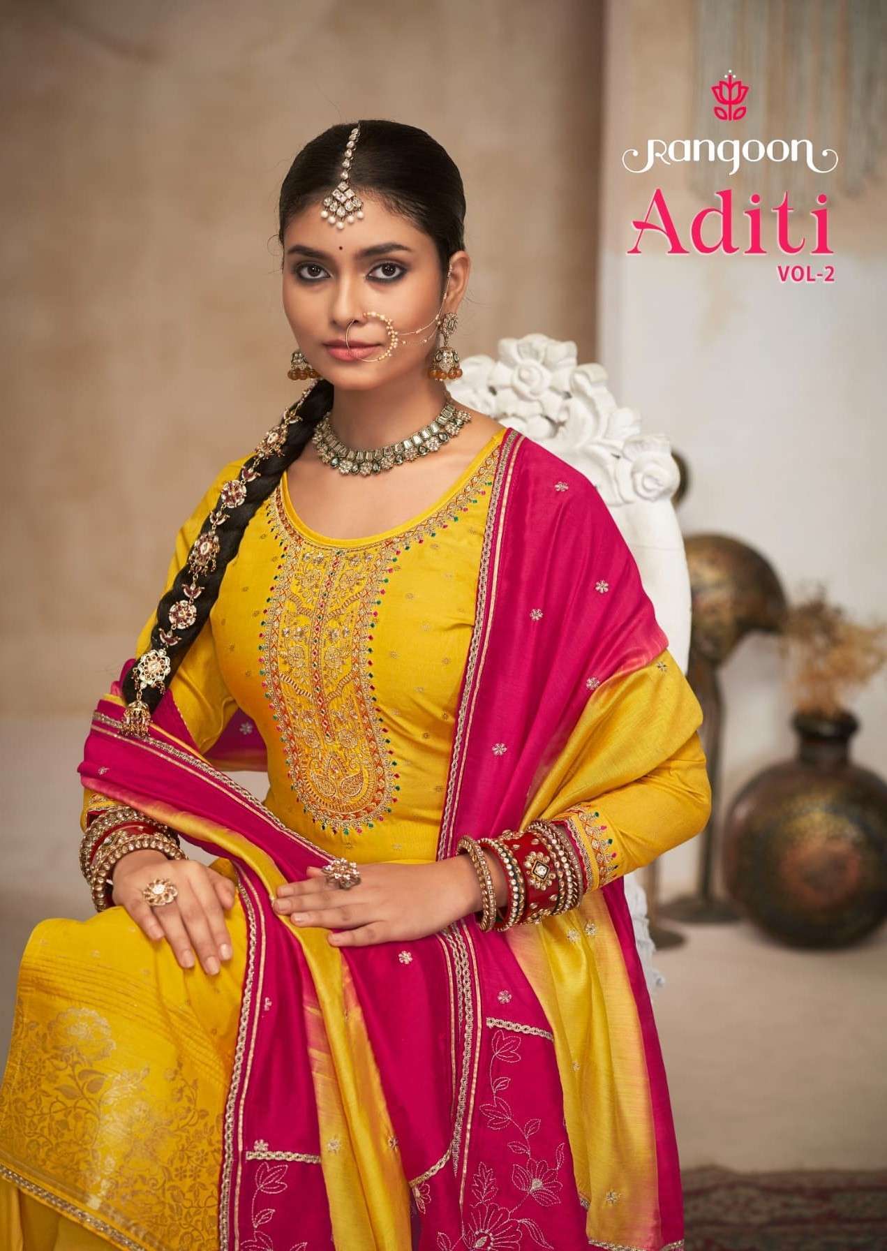 ADITI VOL-2 BY RANGOON 5361 TO 5364 SERIES VISCOSE JACQUARD WORK READYMADE DRESSES