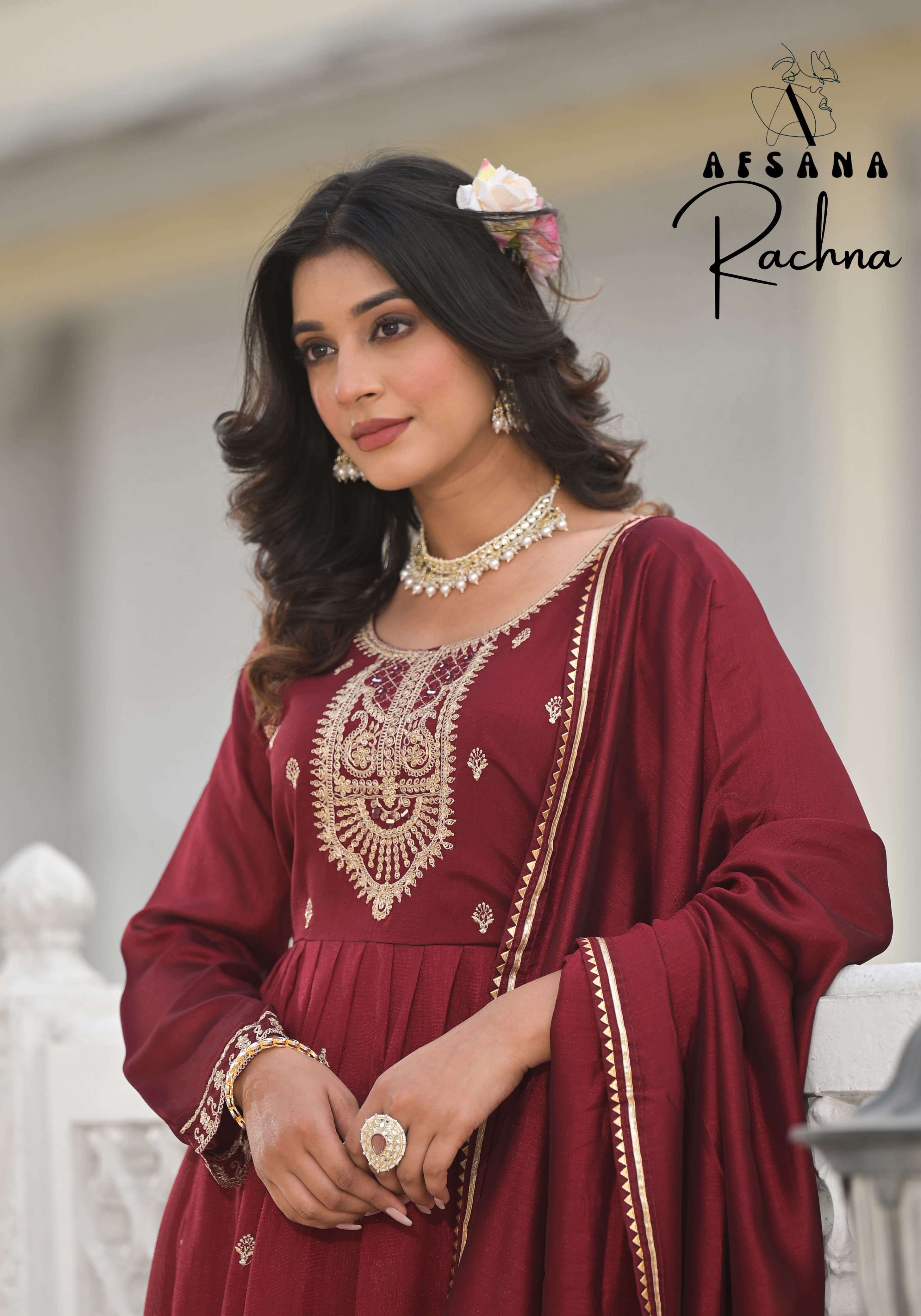 AFSANA RACHNA BY AQSAWHOLESALE VICHITRA FABRIC EMBROIDERY WORK READYMADE DRESSES