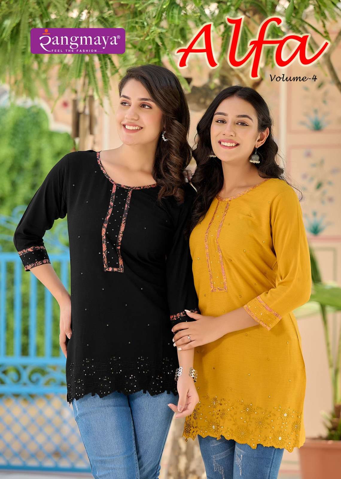 ALFA VOL-4 BY RANGMAYA 401 TO 408 SERIES RAYON WRINKLE WORK TUNICS