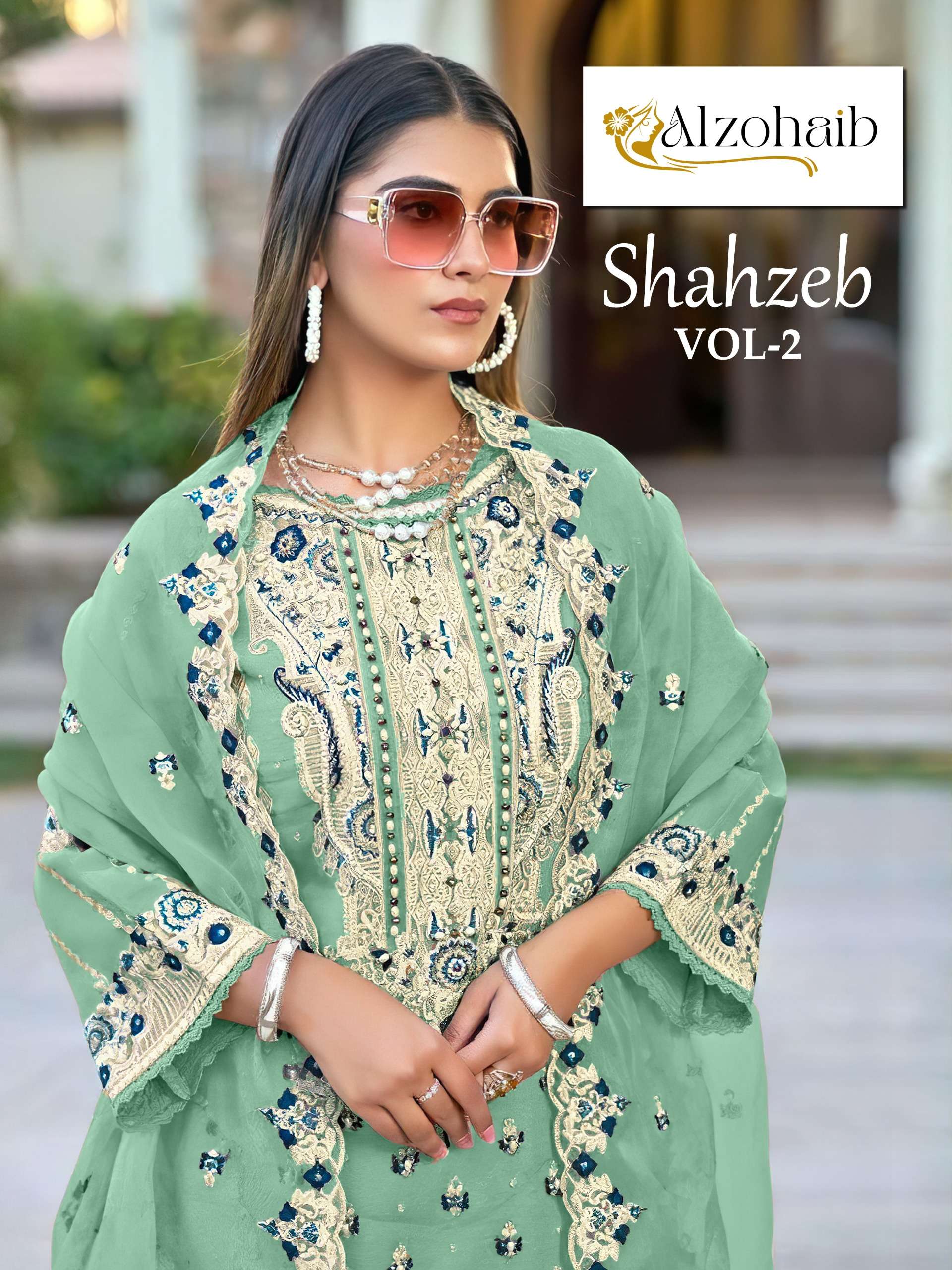 ALZOHAIB SHAHZEB VOL-2 BY AQSAWHOLESALE 1009-A TO 1009-D SERIES ORGANZA WORK DRESSES