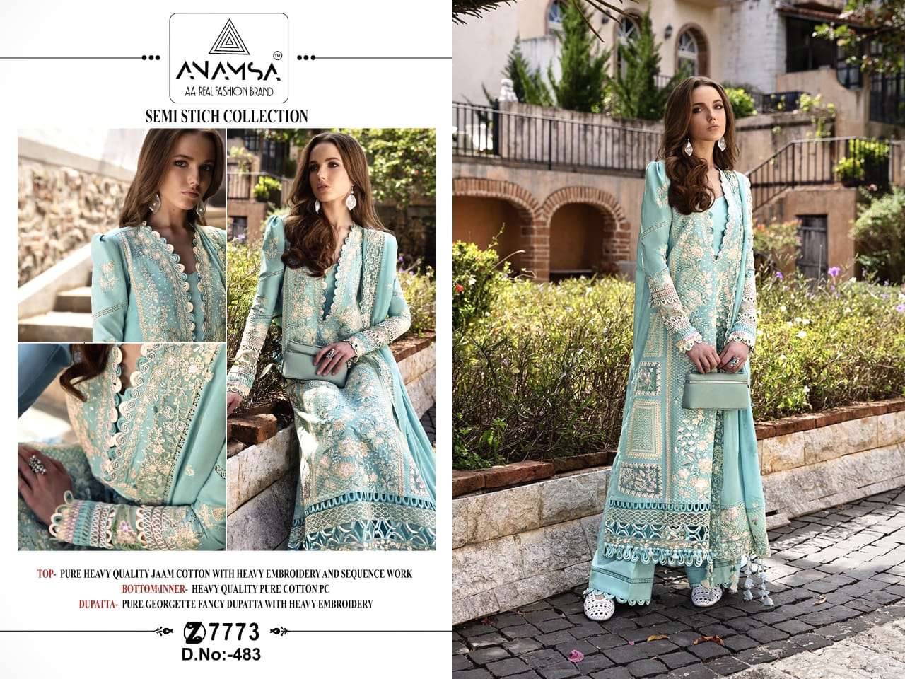 ANAMSA 483 HIT DESIGN BY ANAMSA HEAVY JAAM COTTON EMBROIDERY WORK PAKISTANI DRESS