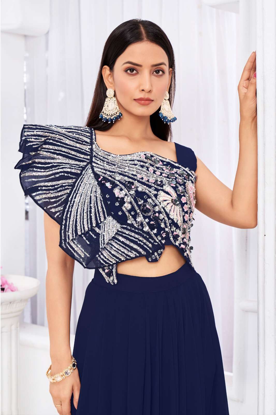 ANGEL 2909-A AND 2909-B SERIES BY JIVORA GEORGETTE HEAVY WORK CROP-TOP LEHENGAS