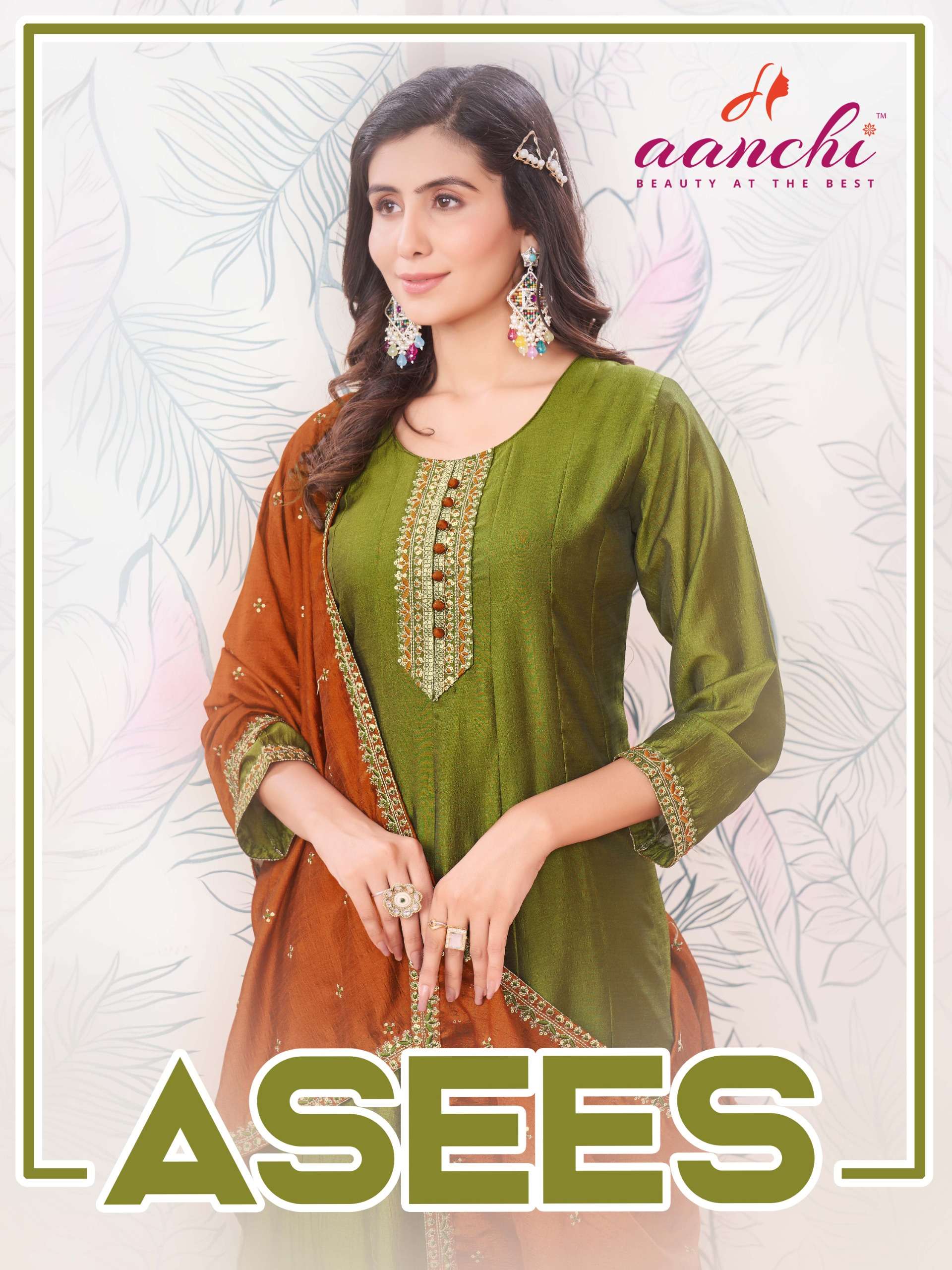 ASEES BY AANCHI 6101 TO 6104 SERIES VICHITRA SILK EMBROIDERY WORK READYMADE DRESSES