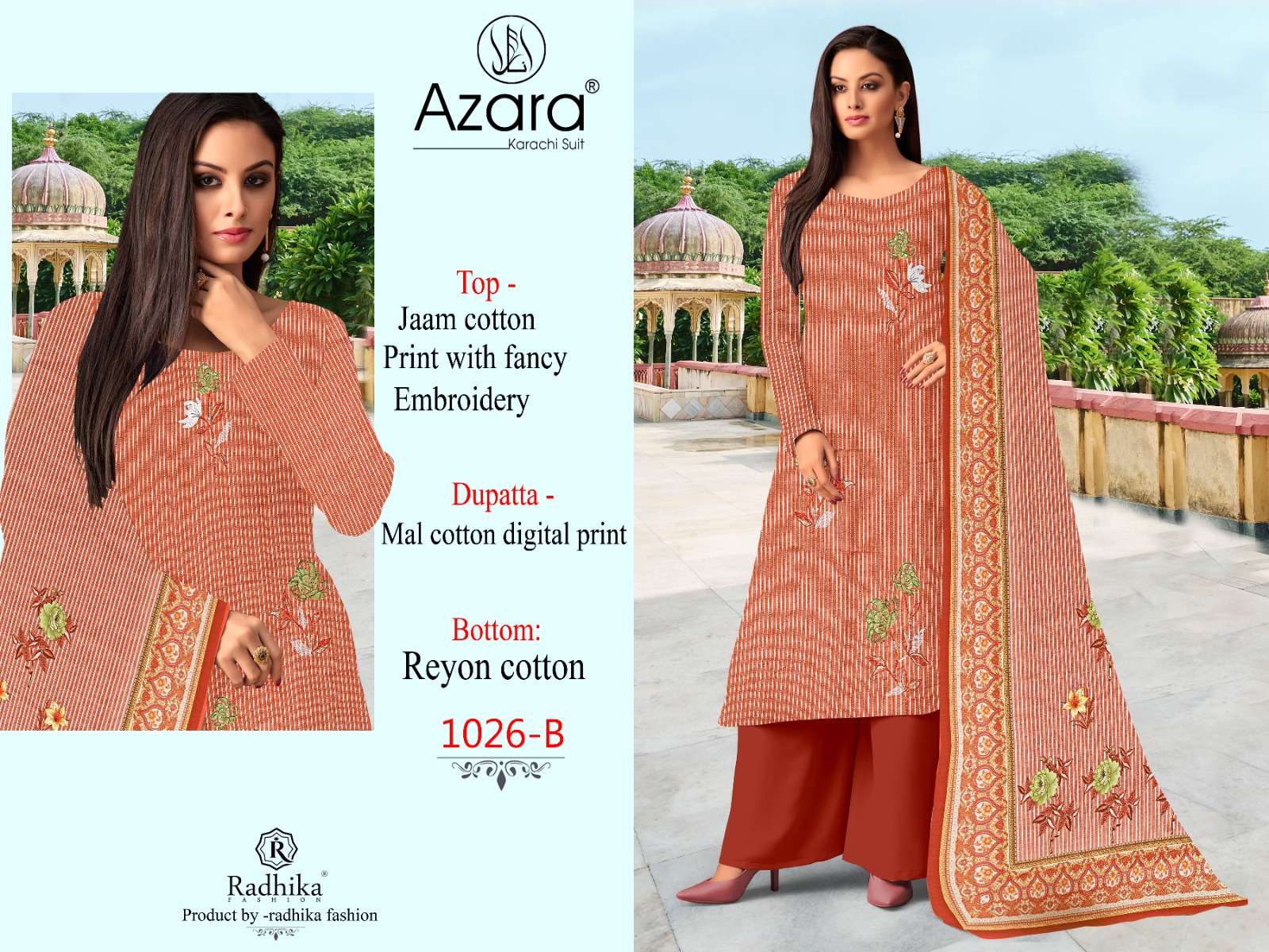 AZARA 1026-A TO 1026-D SERIES BY RADHIKA FASHION JAAM COTTON EMBROIDERY WORK DRESSES