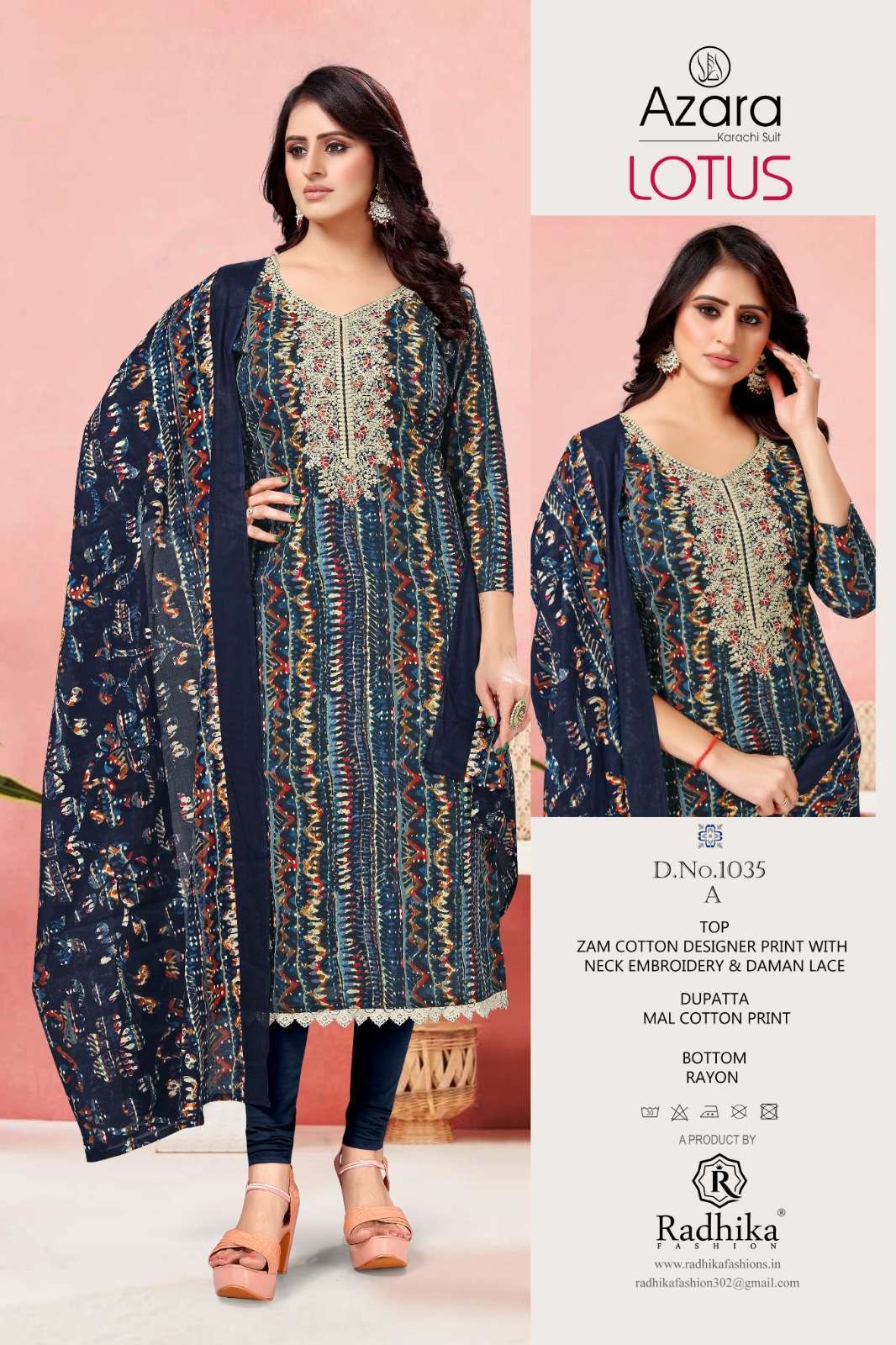 AZARA LOTUS BY RADHIKA FASHION 1033-A TO 1033-D SERIES ZAM COTTON PRINT WORK DRESSES