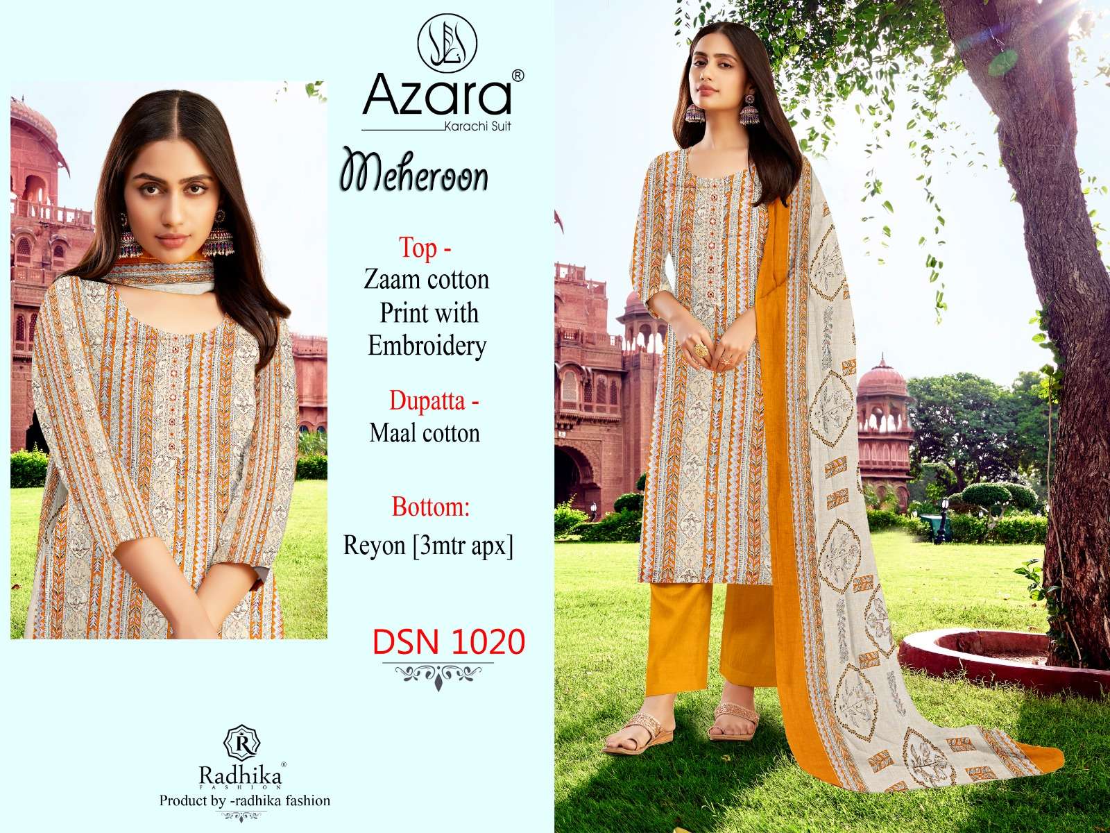 AZARA MEHEROON BY RADHIKA FASHION PURE JAAM COTTON PRINT WORK DRESSES