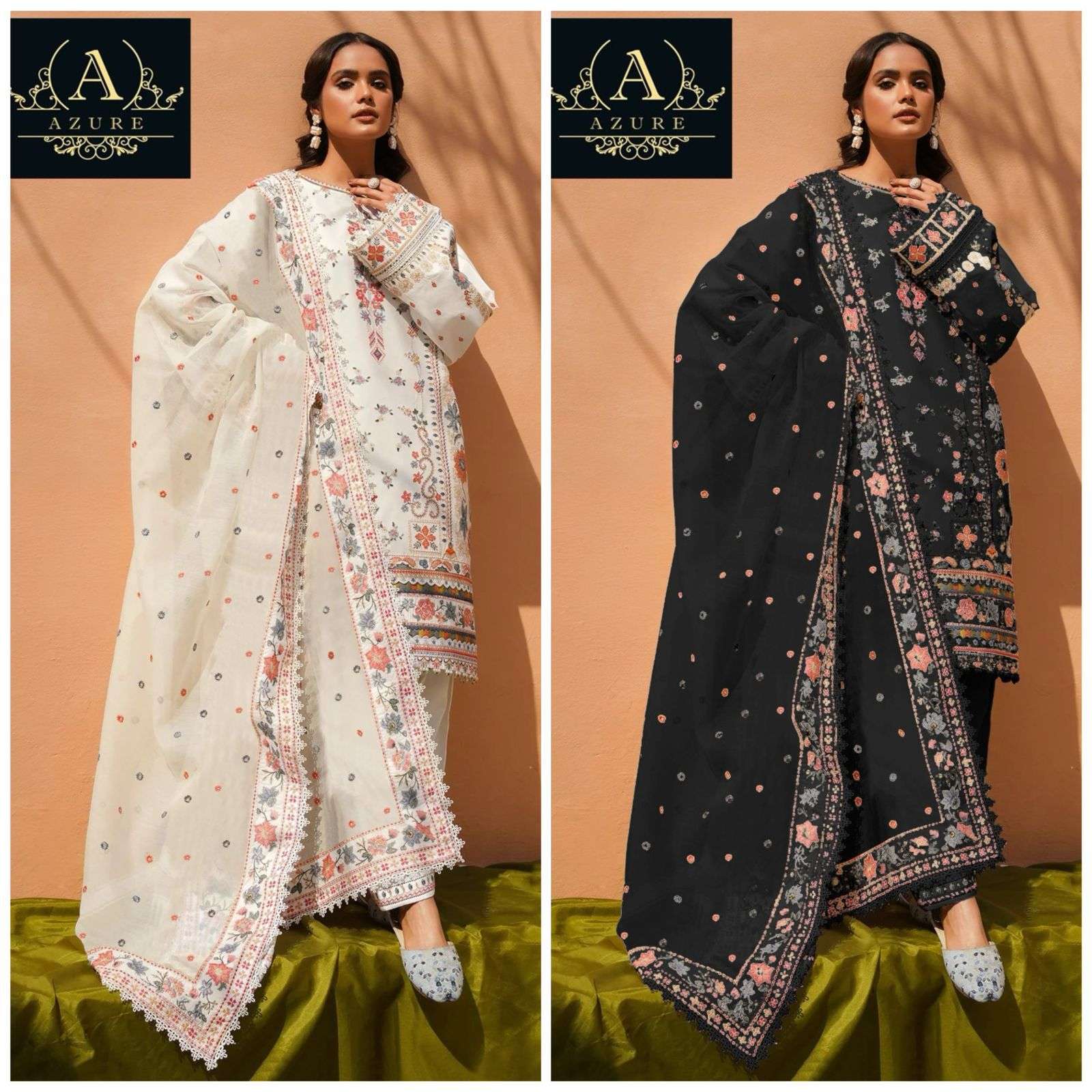 AZURE 14097 NX BY AQSAWHOLESALE COTTON HEAVY EMBROIDERY WORK PAKISTANI DRESSES