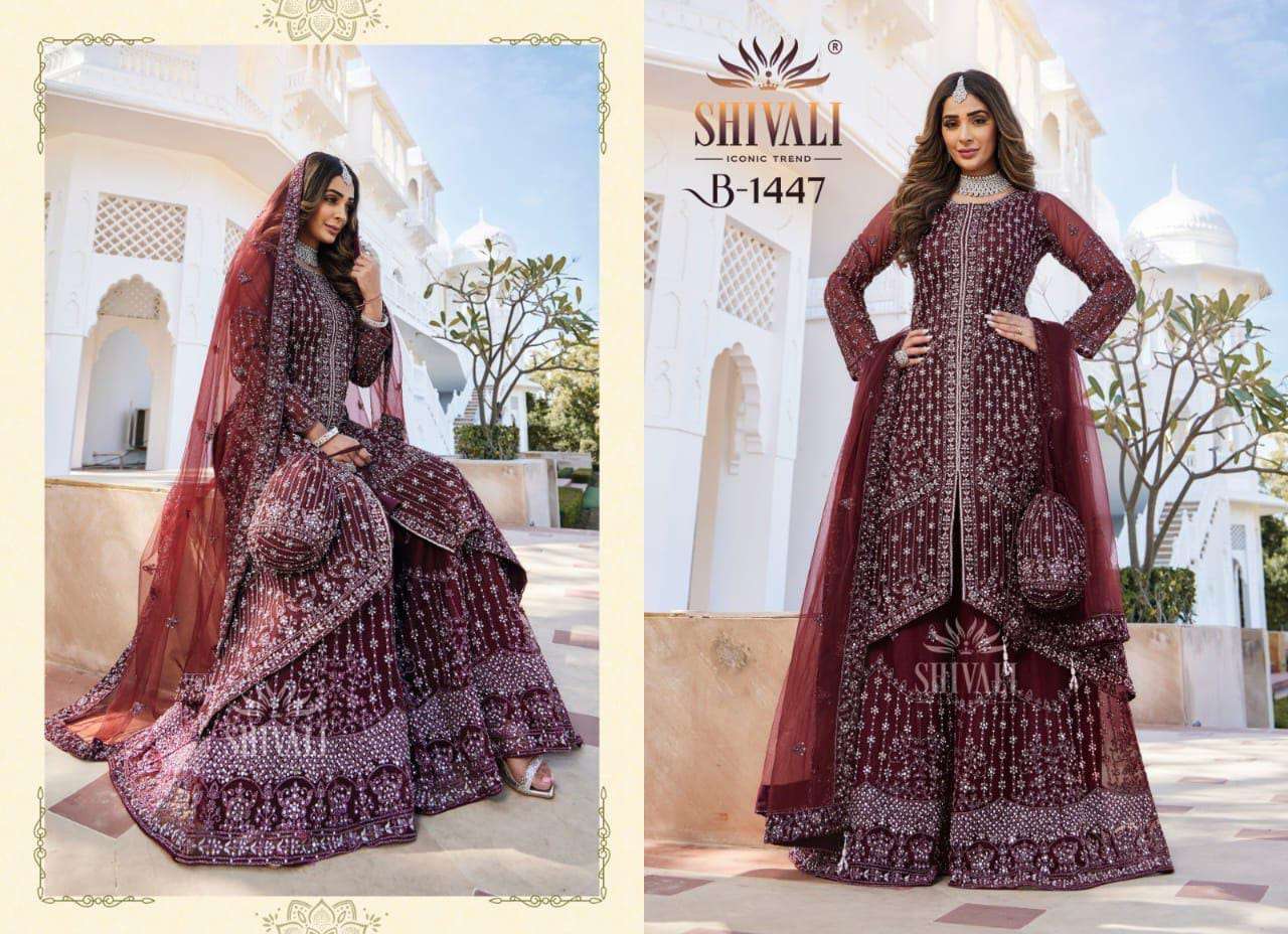 B-1447 HIT DESIGN BY SHIVALI FANCY FABRIC HEAVY WORK BRIDAL WEAR READYMADE DRESS