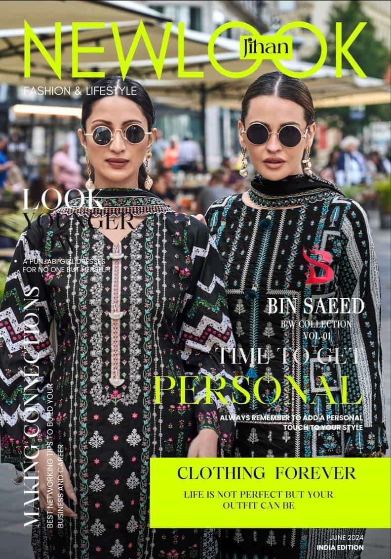 BIN SAEED B/W COLLECTION VOL-1 BY JIHAN 3471 TO 3474 SERIES PURE LAWN PRINT WORK DRESSES