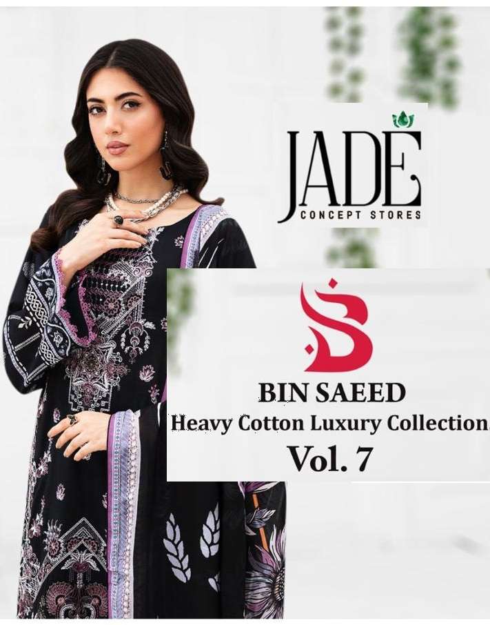 BIN SAEED VOL-7 BY JADE 701 TO 706 SERIES PURE LAWN COTTON PRINT PAKISTANI DRESSES