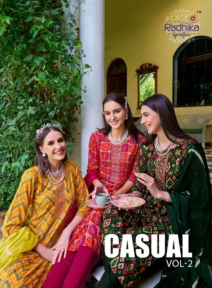 CASUAL VOL-2 BY RADHIKA LIFESTYLE 2001 TO 2006 SERIES RAYON PRIN WORK READYMADE DRESSES