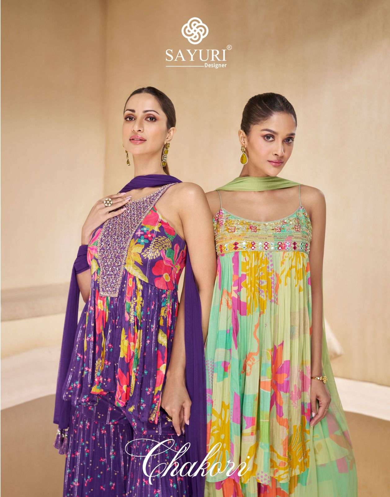 CHAKORI BY SAYURI 5534 TO 5537 SERIES PURE MUZLIN SILK PRINT WORK READYMADE DRESSES