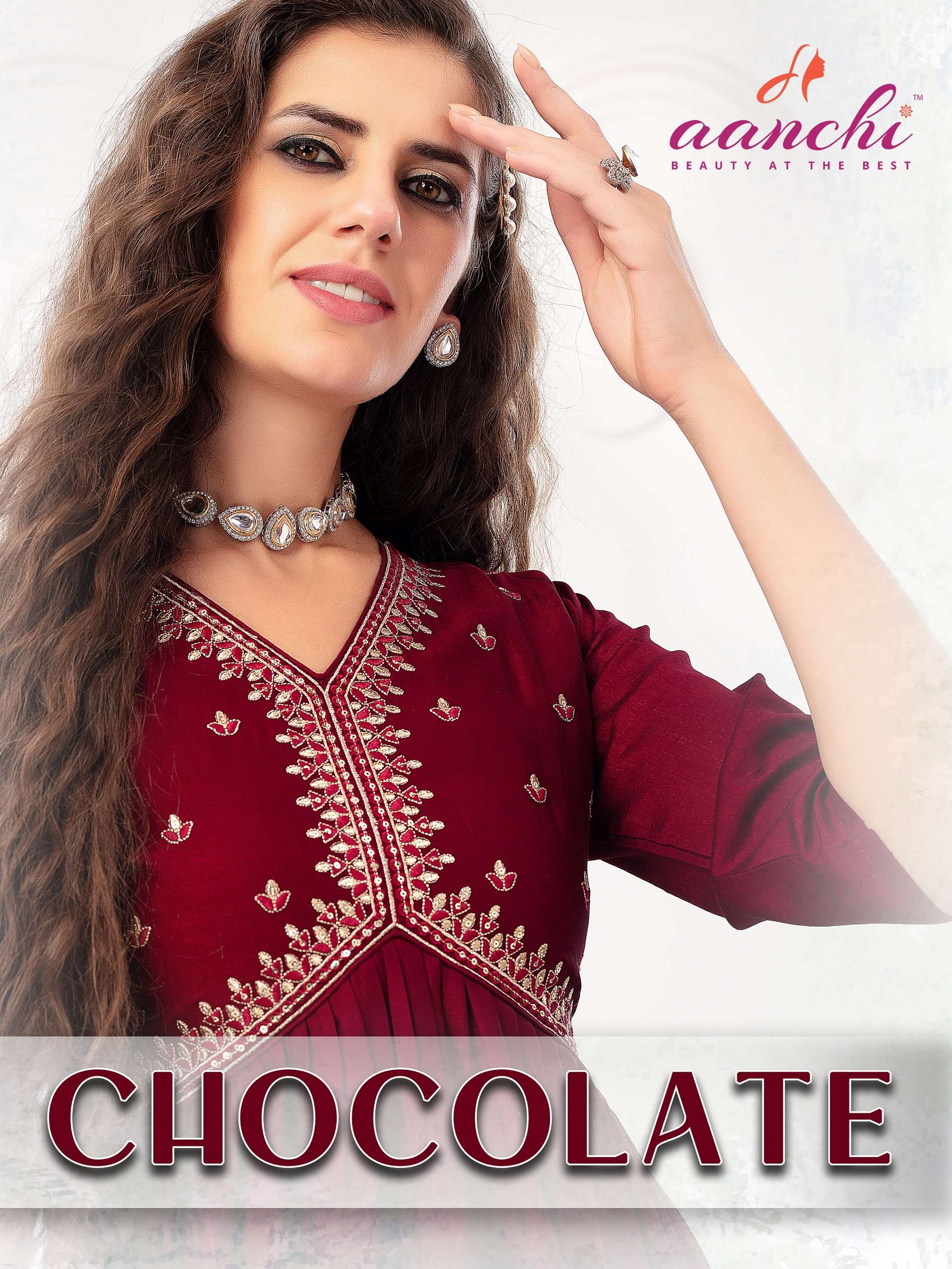 CHOCOLATE BY AANCHI VICHITRA FABRIC EMBROIDERY WORK KURTIS