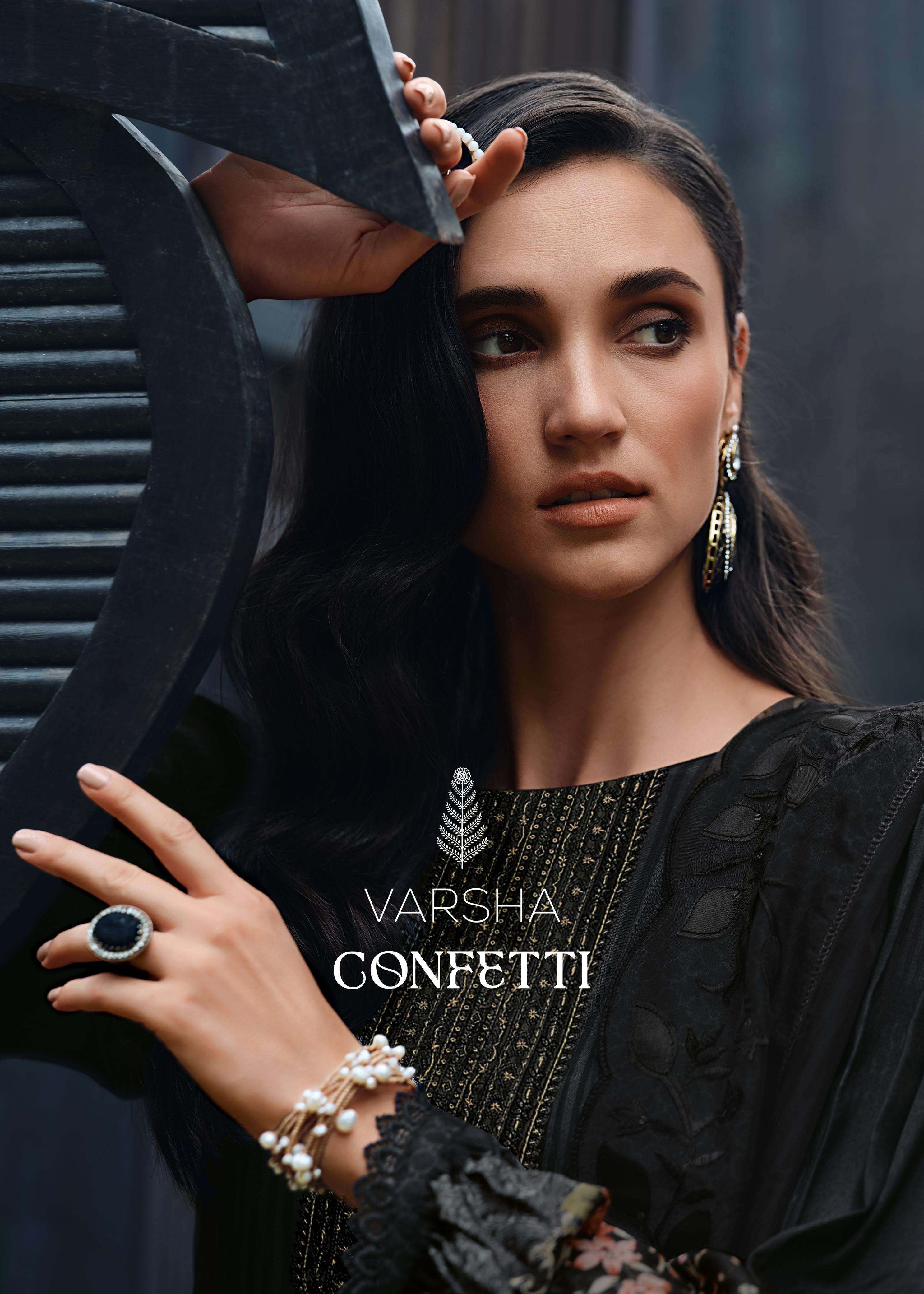 CONFETTI BY VARSHA CE-01 TO CE-05 SERIES VISCOSE MUSLIN PRINT WORK PAKISTANI DRESSES