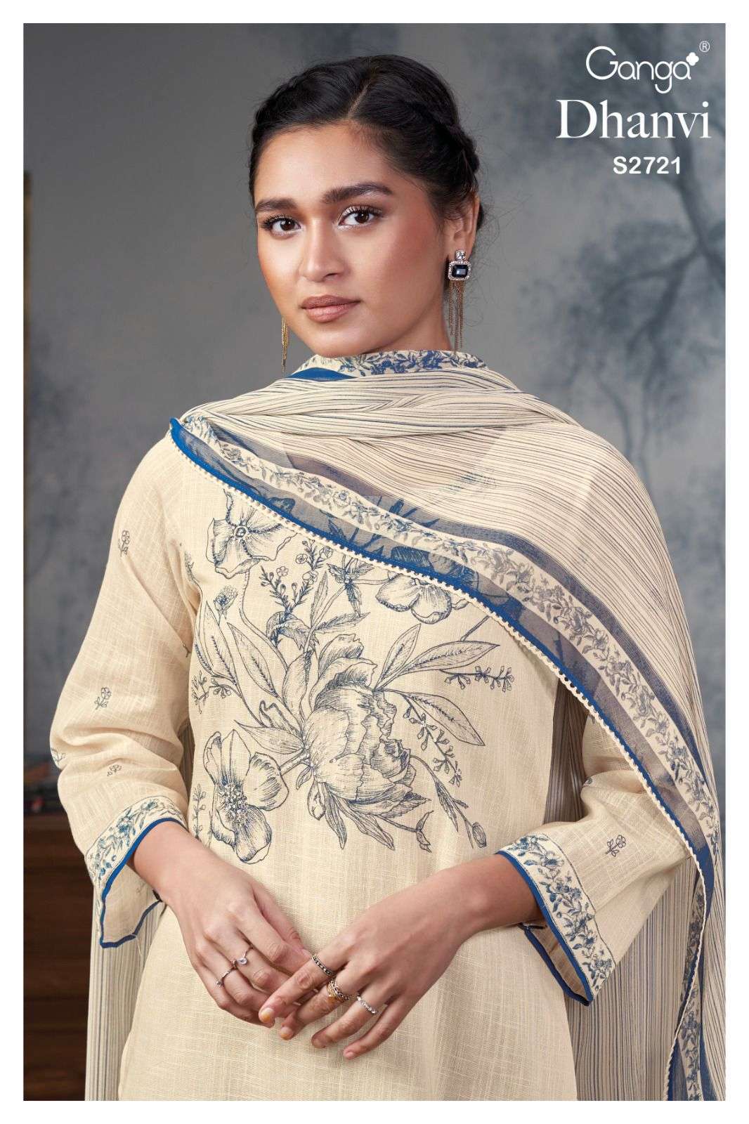 DHANVI BY GANGA FASHIONS 2721-A TO 2721-D SERIES COTTON LINEN PRINT WORK DRESSES