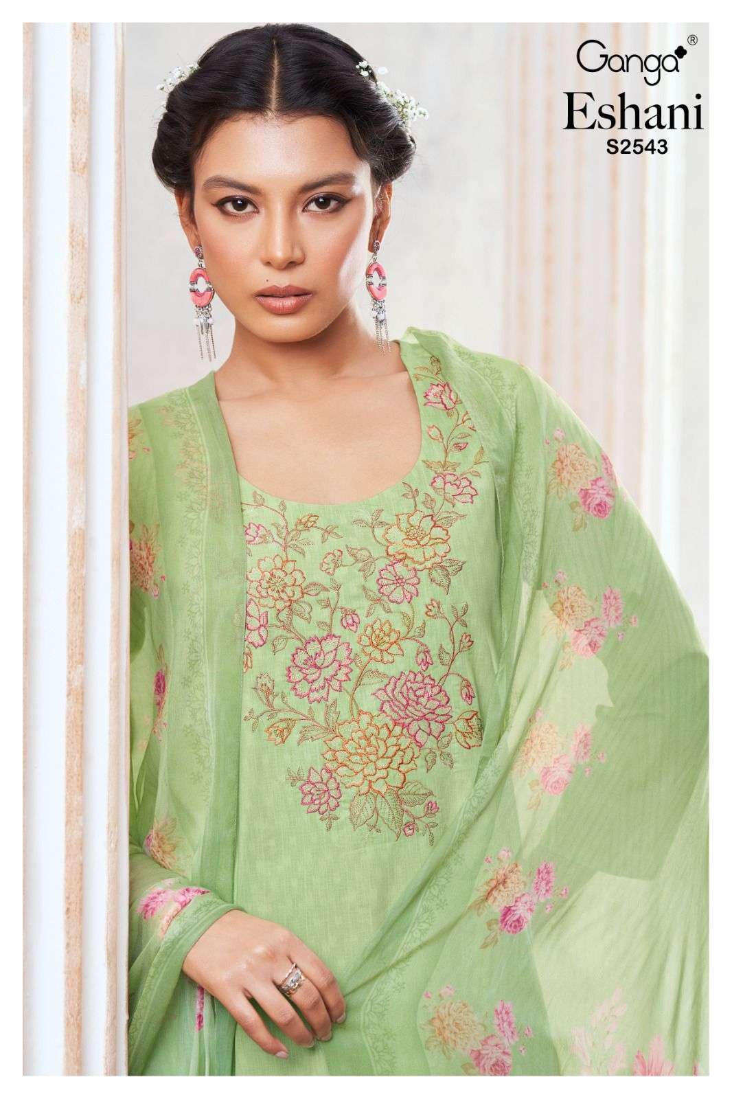 ESHANI BY GANGA FASHIONS 2543-A TO 2543-D SERIES COTTON PRINT EMBROIDERY WORK DRESSES