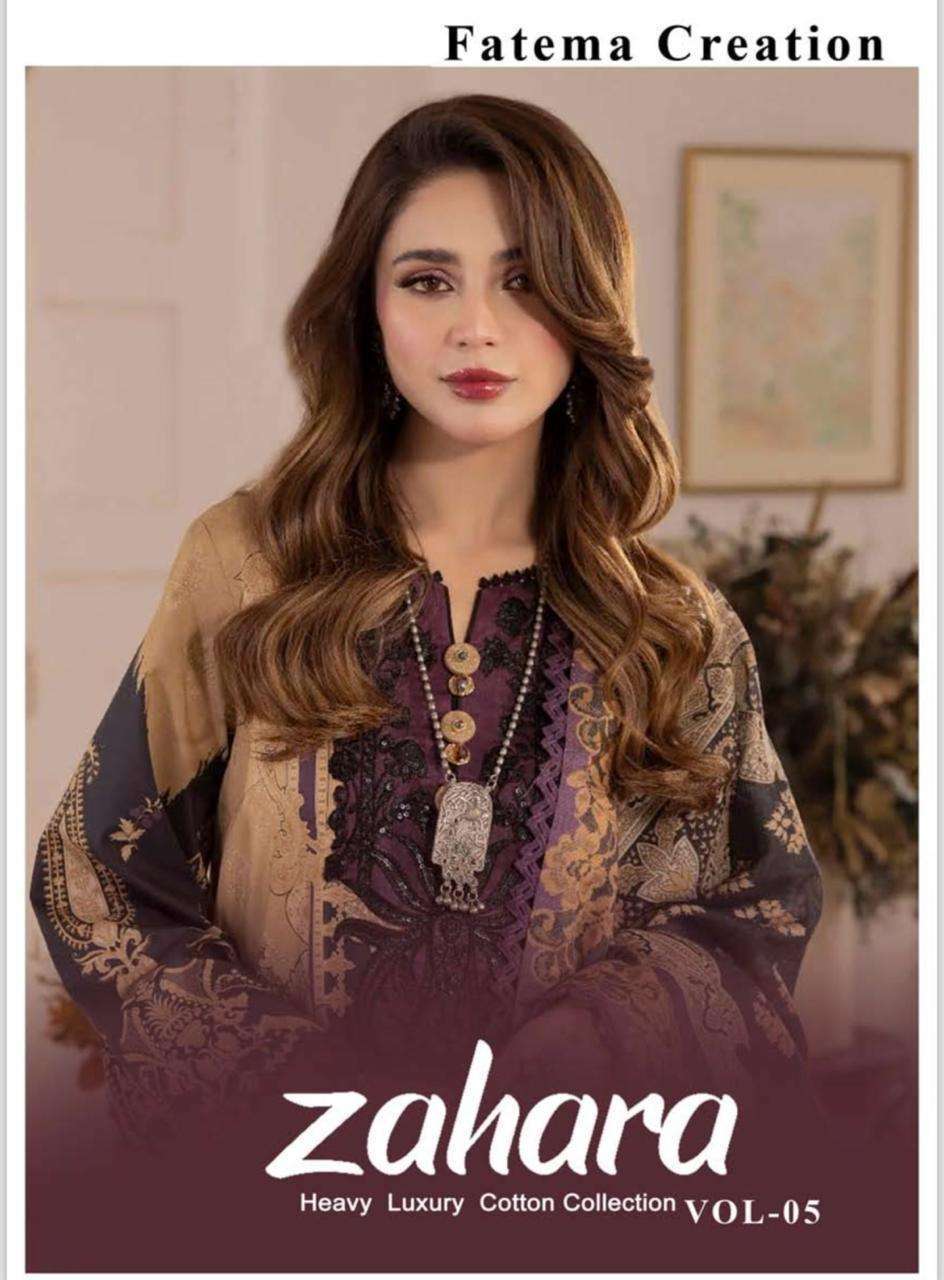 FATEMA CREATION ZAHARA VOL-5 BY AQSAWHOLESALE PURE COTTON PRINT PAKISTANI DRESSES