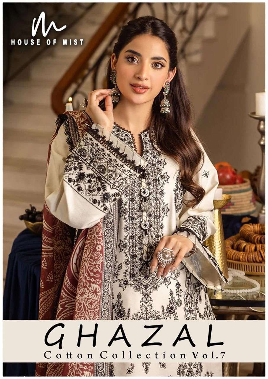 GHAZAL VOL-7 BY HOUSE OF MIST 61 TO 66 SERIES HEAVY COTTON PRINT PAKISTANI DRESSES