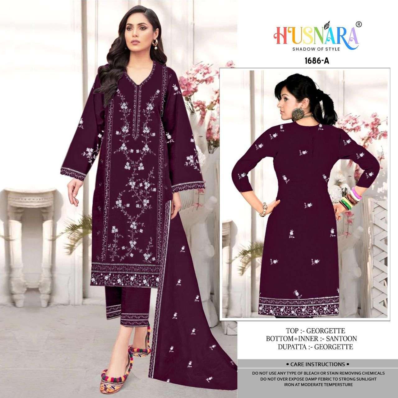 HUSNARA 1686 COLOURS BY AQSAWHOLESALE GEORGETTE HEAVY EMBROIDERY WORK DRESSES