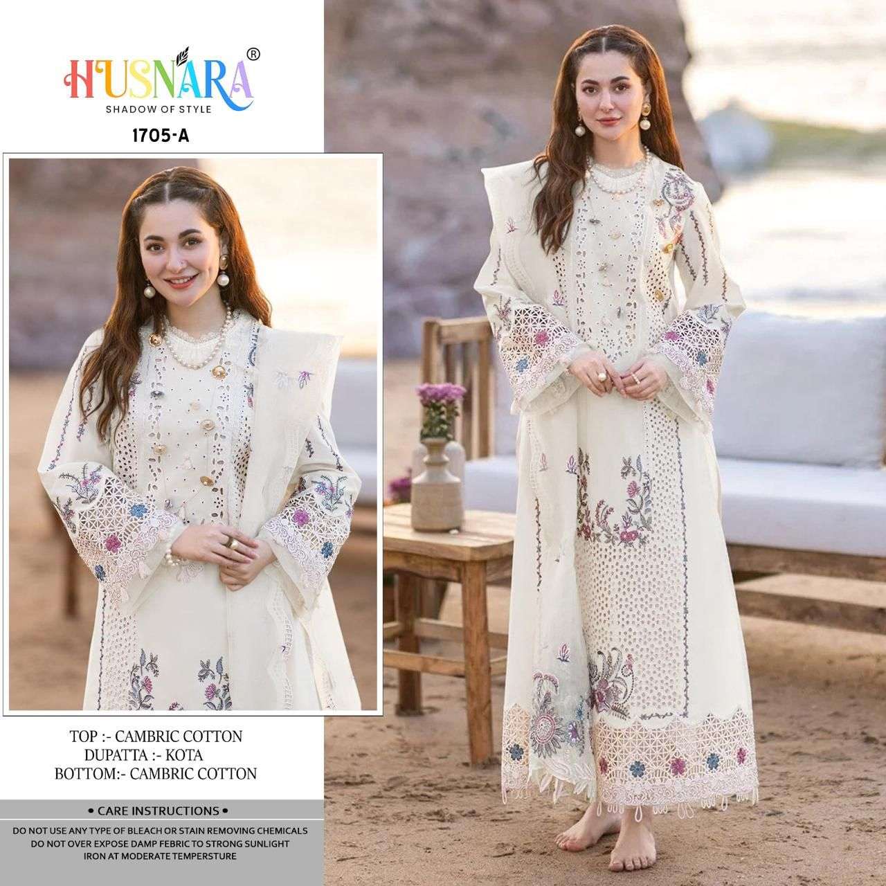 HUSNARA 1705 NX BY AQSAWHOLESALE CAMBRIC COTTON HEAVY WORK PAKISTANI DRESSES