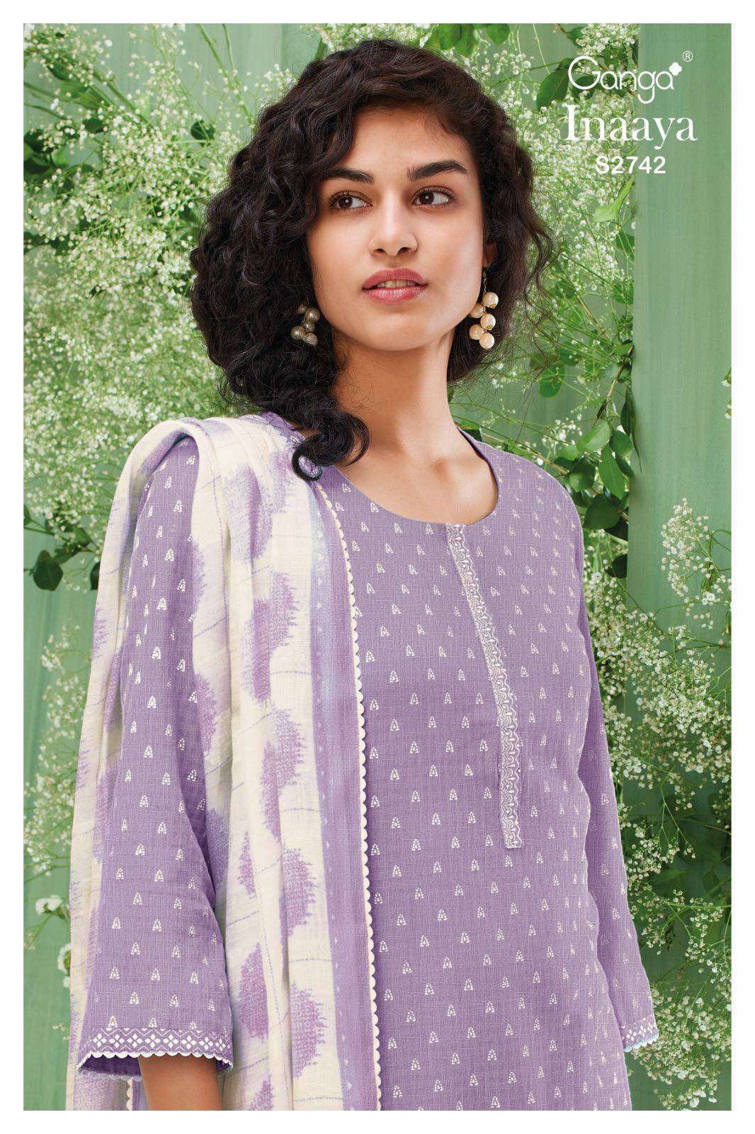 INAAYA BY GANGA FASHIONS S2742-A TO S2742-F SERIES COTTON LINEN EMBROIDERY WORK DRESSES