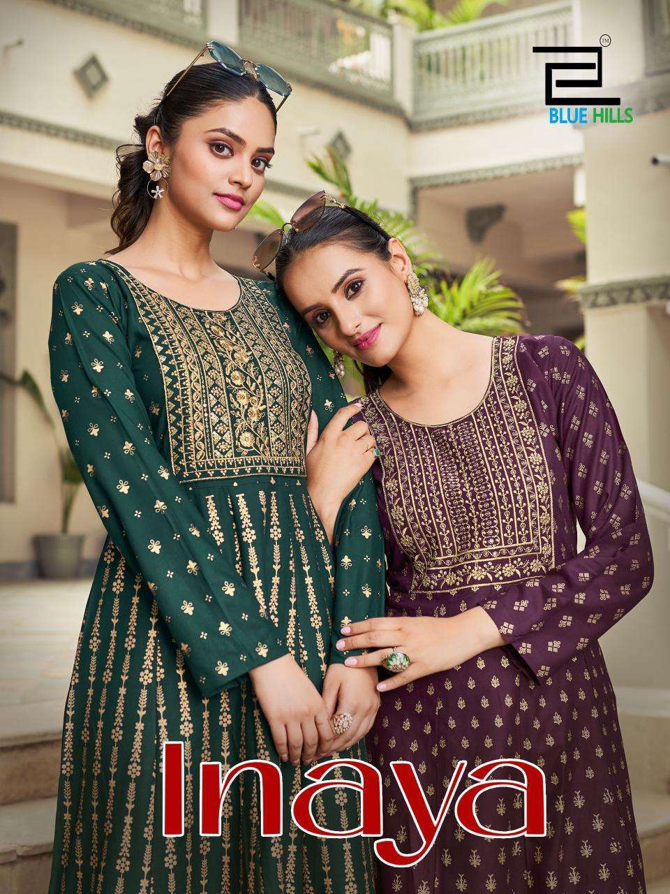 INAYA BY BLUE HILLS 1001 TO 1004 SERIES RAYON EMBROIDERY WORK GOWNS