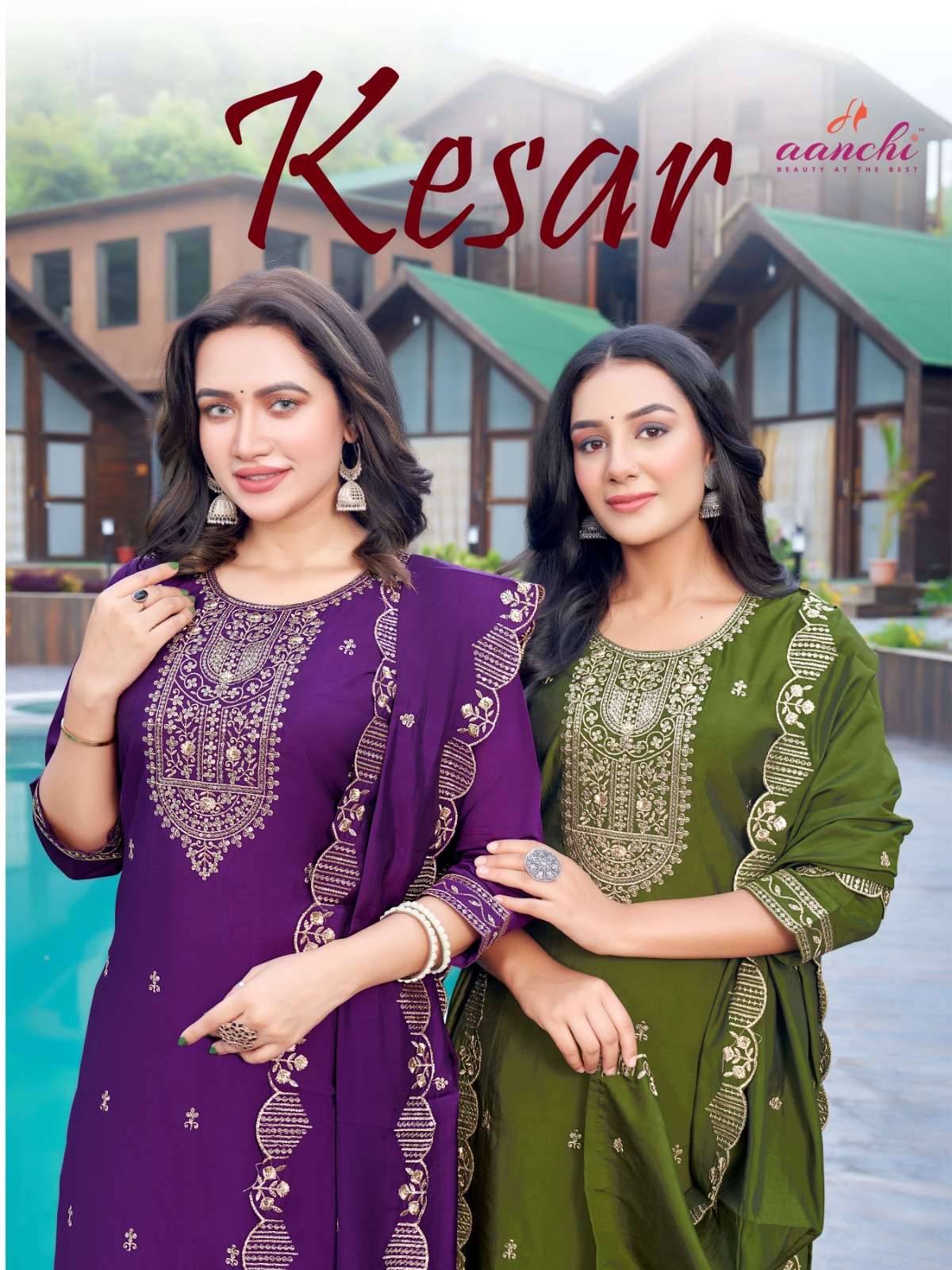 KESAR BY AANCHI 1001 TO 1004 SERIES VICHITRA SILK EMBROIDERY READYMADE DRESSES