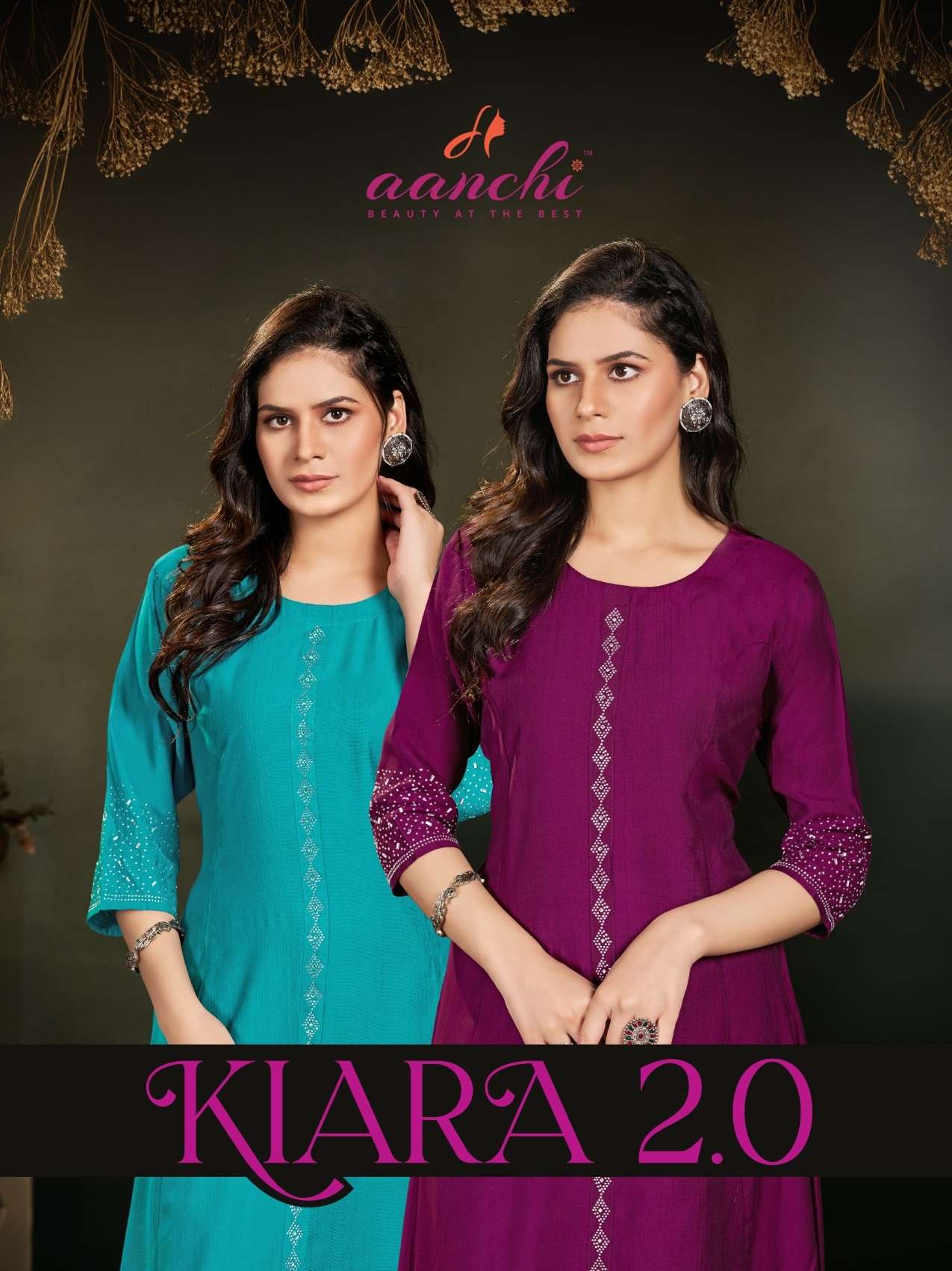 KIARA VOL-2 BY AANCHI 1001 TO 1006 SERIES FANCY VATICAN EMBROIDERY WORK KURTIS