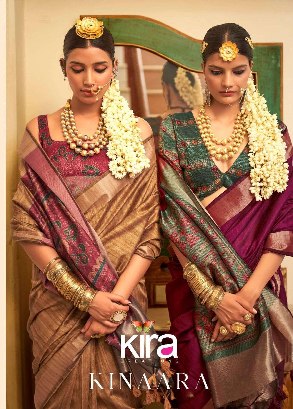 KIRA KINAARA BY AQSAWHOLESALE 3201 TO 3211 SERIES TUSSER LINEN PRINT WORK FESTIVE SAREES