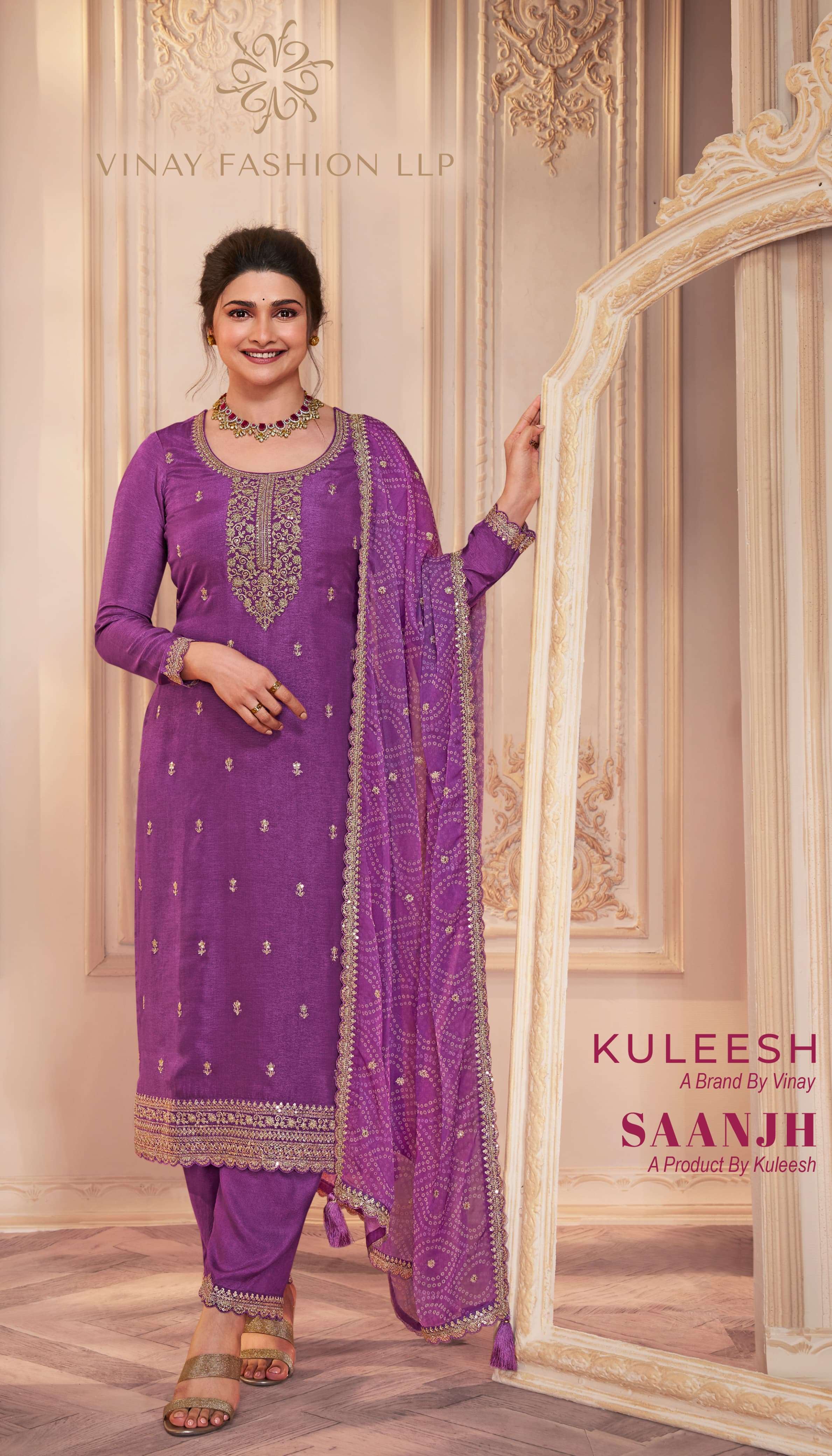 KULEESH SAANJH BY VINAY FASHION 68731 TO 68736 SERIES SILK GEORGETTE WORK DRESSES