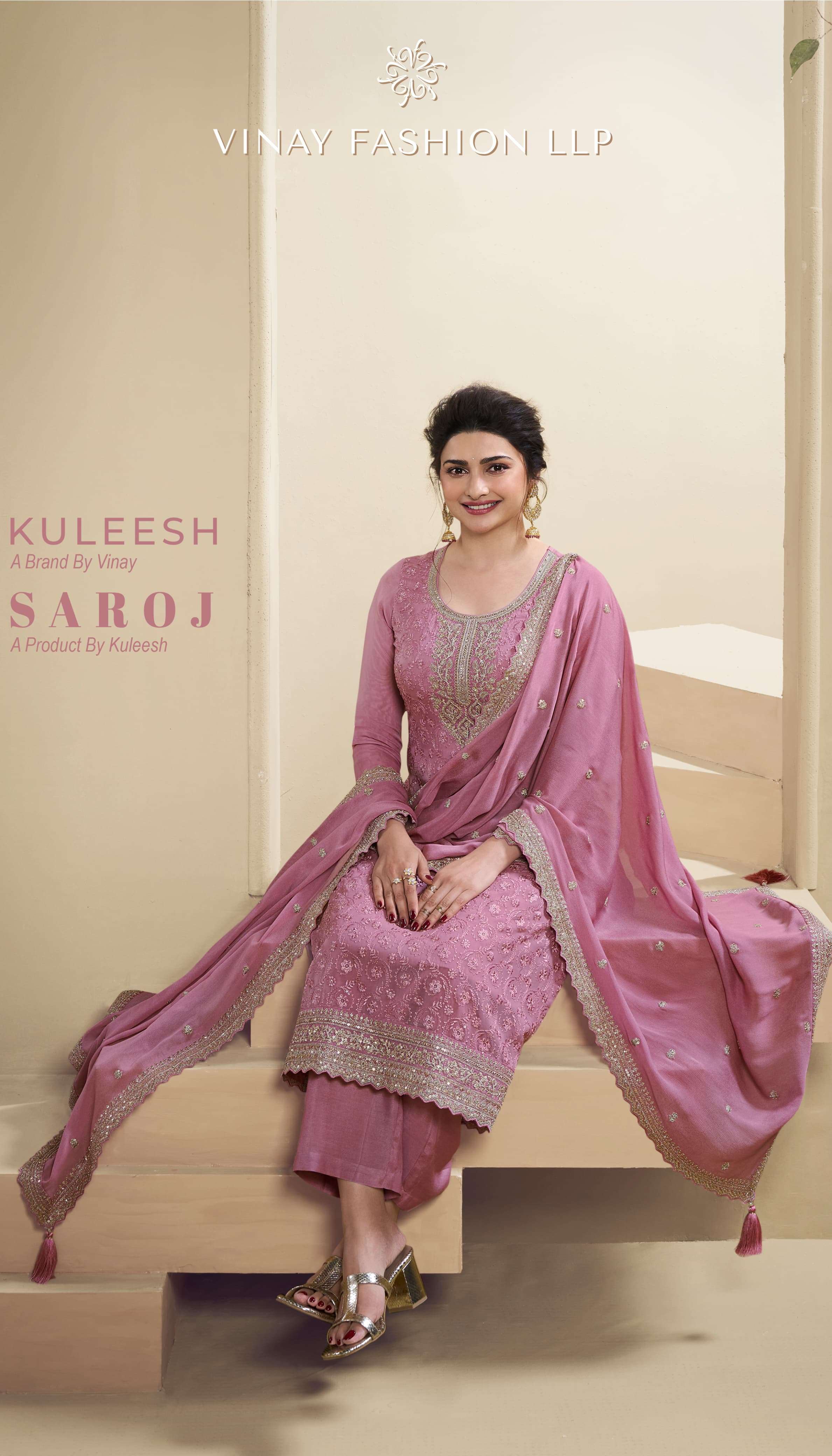 KULEESH SAROJ BY VINAY FASHION 67651 TO 67656 SERIES ORGANZA SCHIFFLI WORK DRESSES